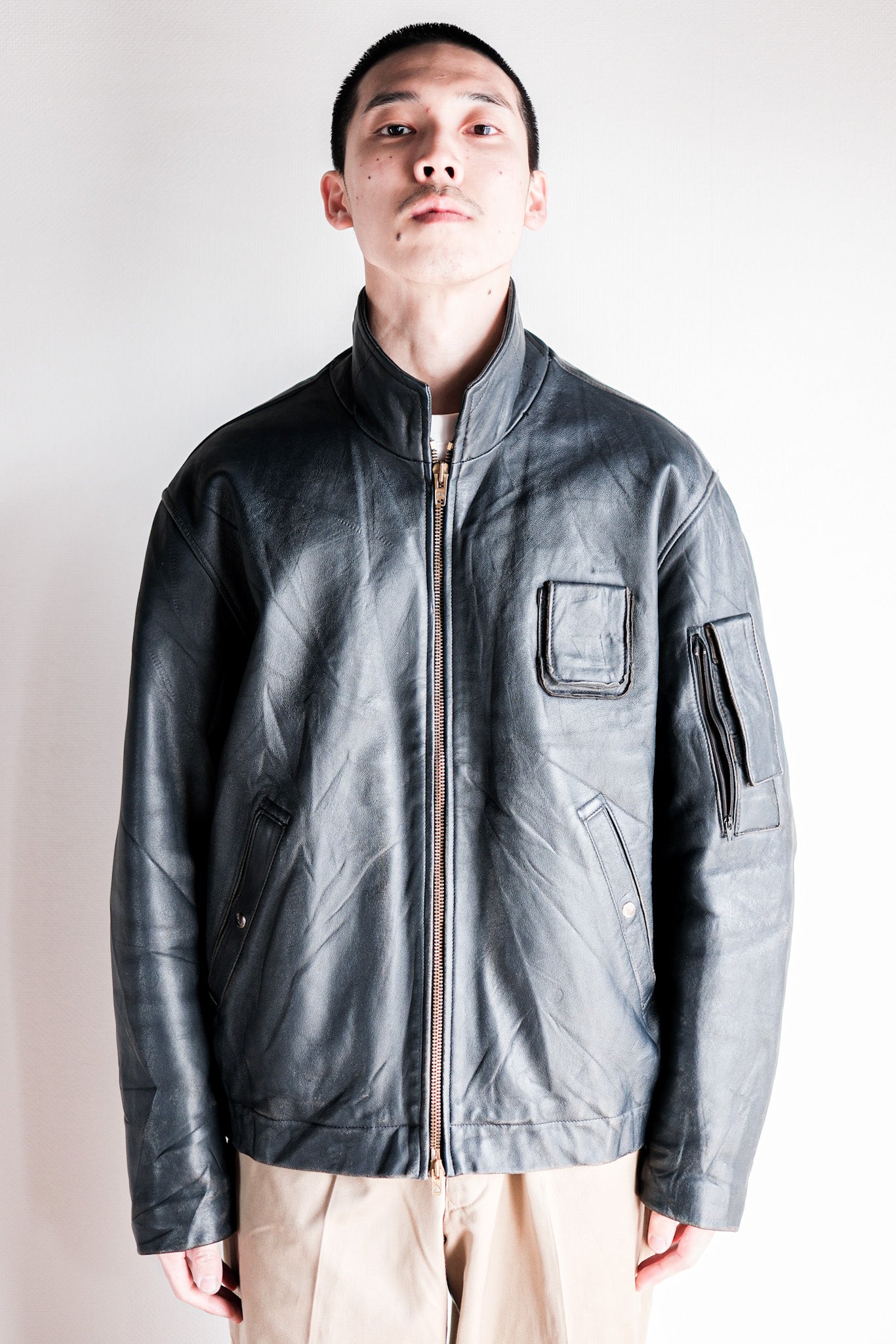 【~70's】French Air Force Pilot Leather Jacket Size.50