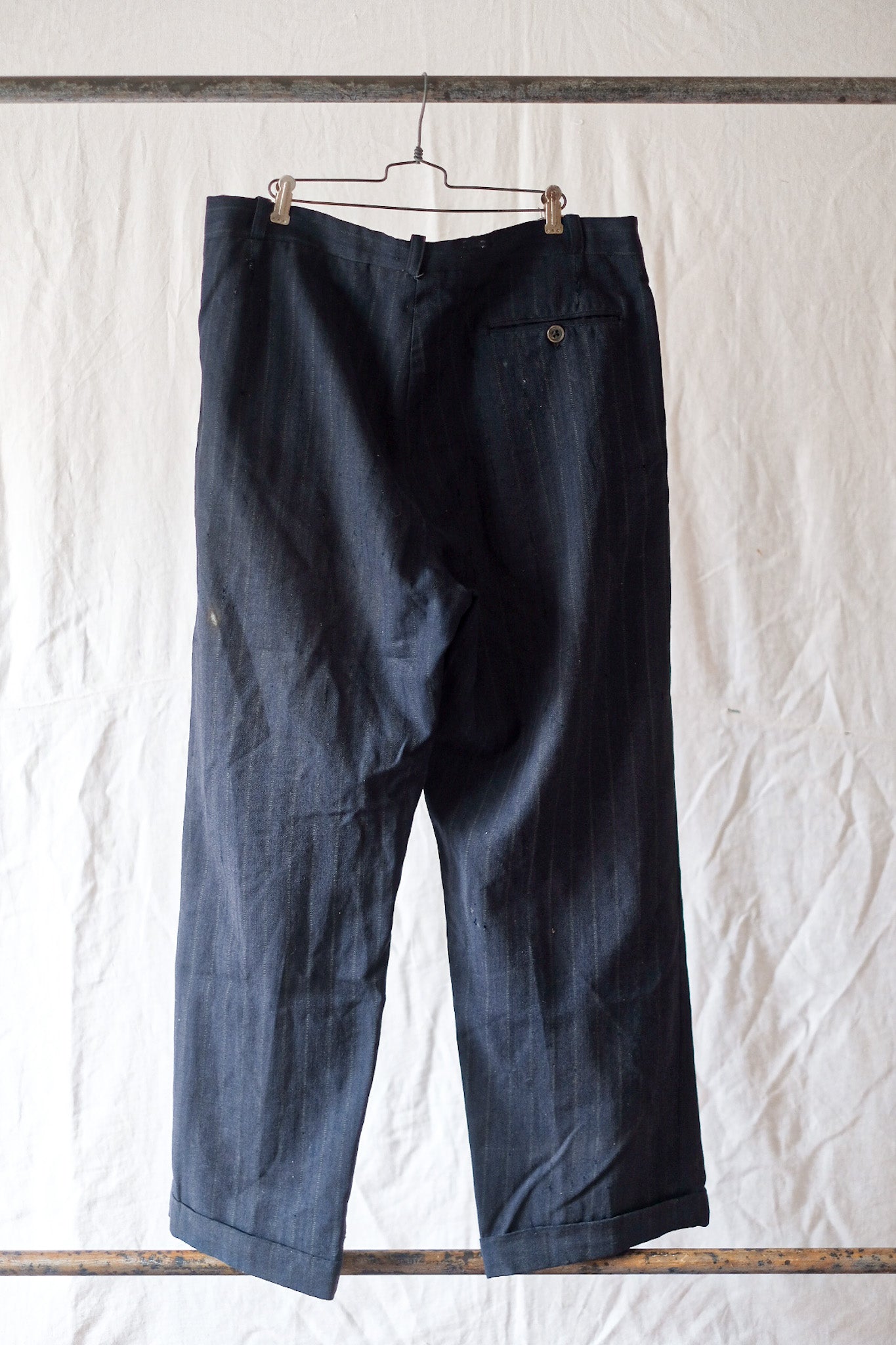 【~40's】French Vintage Navy Wool Striped Work Pant
