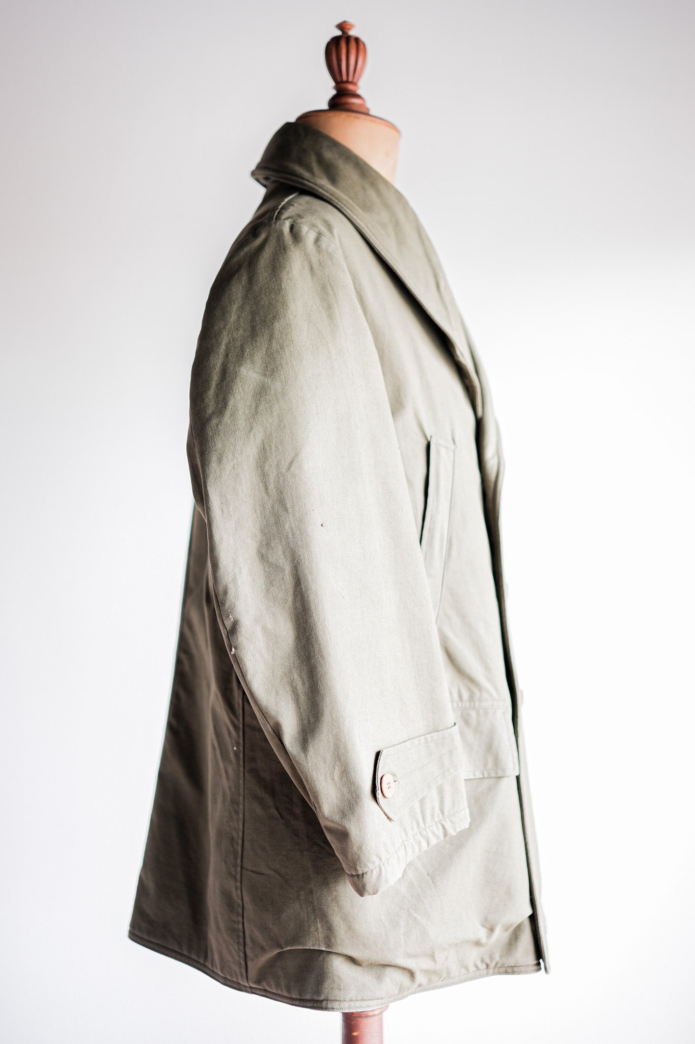 【~40's】French Vintage Shawl Collar Green Cotton Canvas Mackinaw Coat