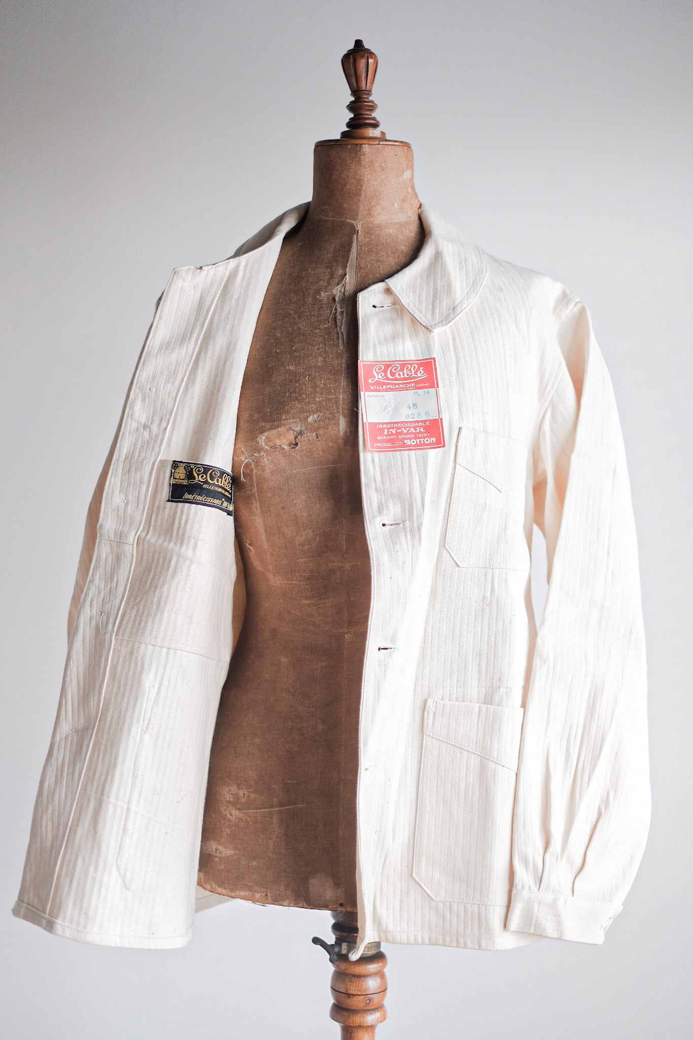 【~40’s】French Vintage White Cotton HBT Work Jacket “Dead Stock”