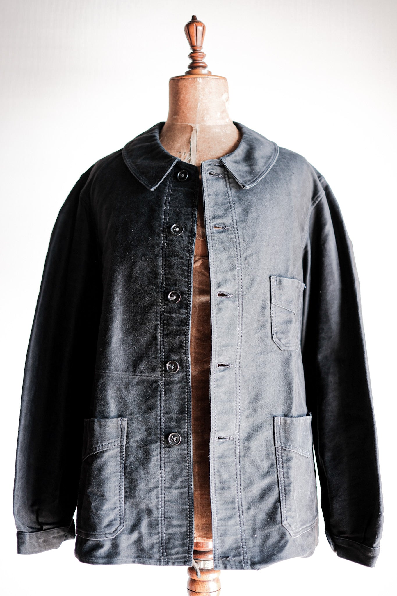 【~40's】French Vintage Black Moleskin Work Jacket "Le Mont St. Michel"