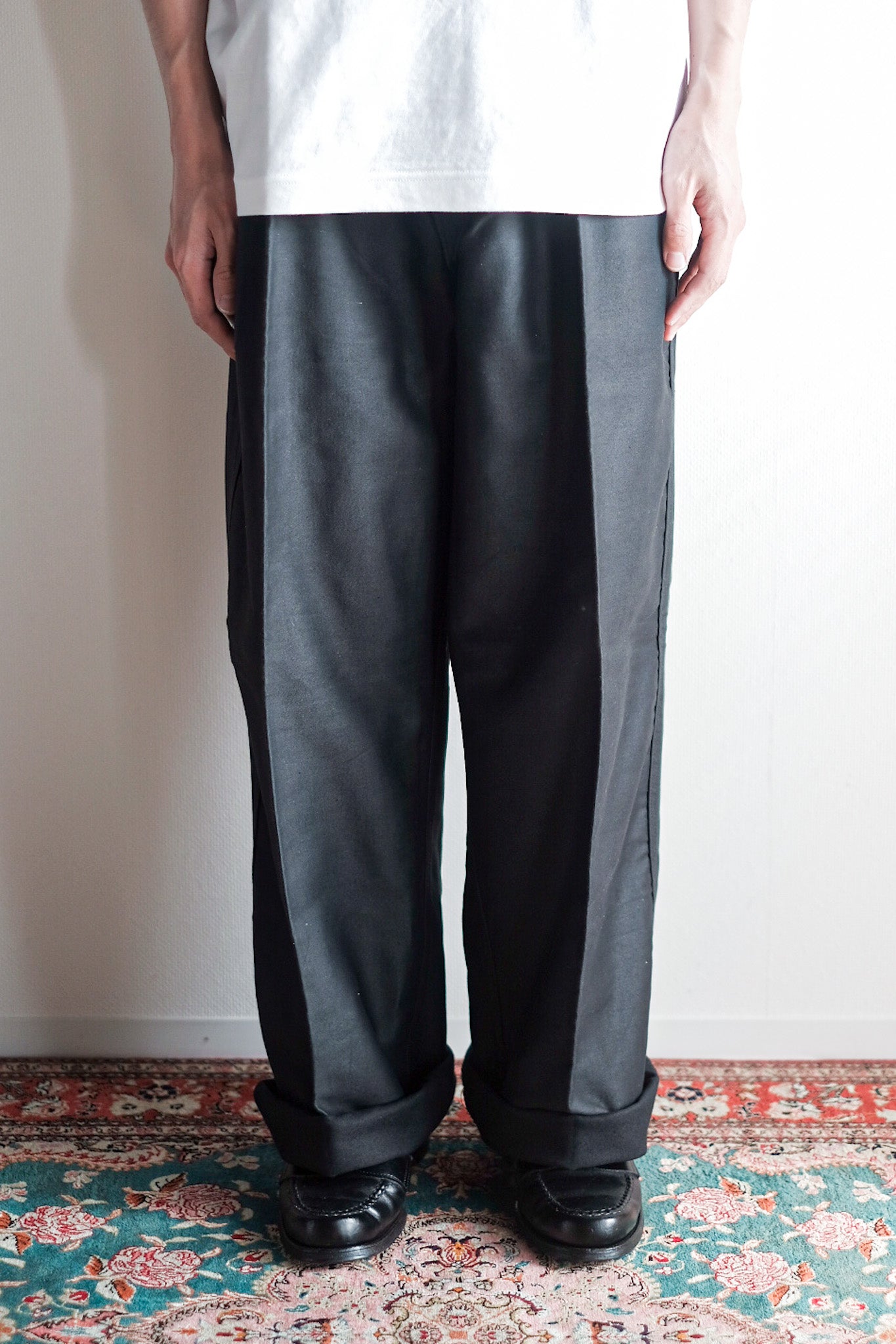 【~40's】French Vintage Black Moleskin Work Pants "Adolphe Lafont" "Dead Stock"