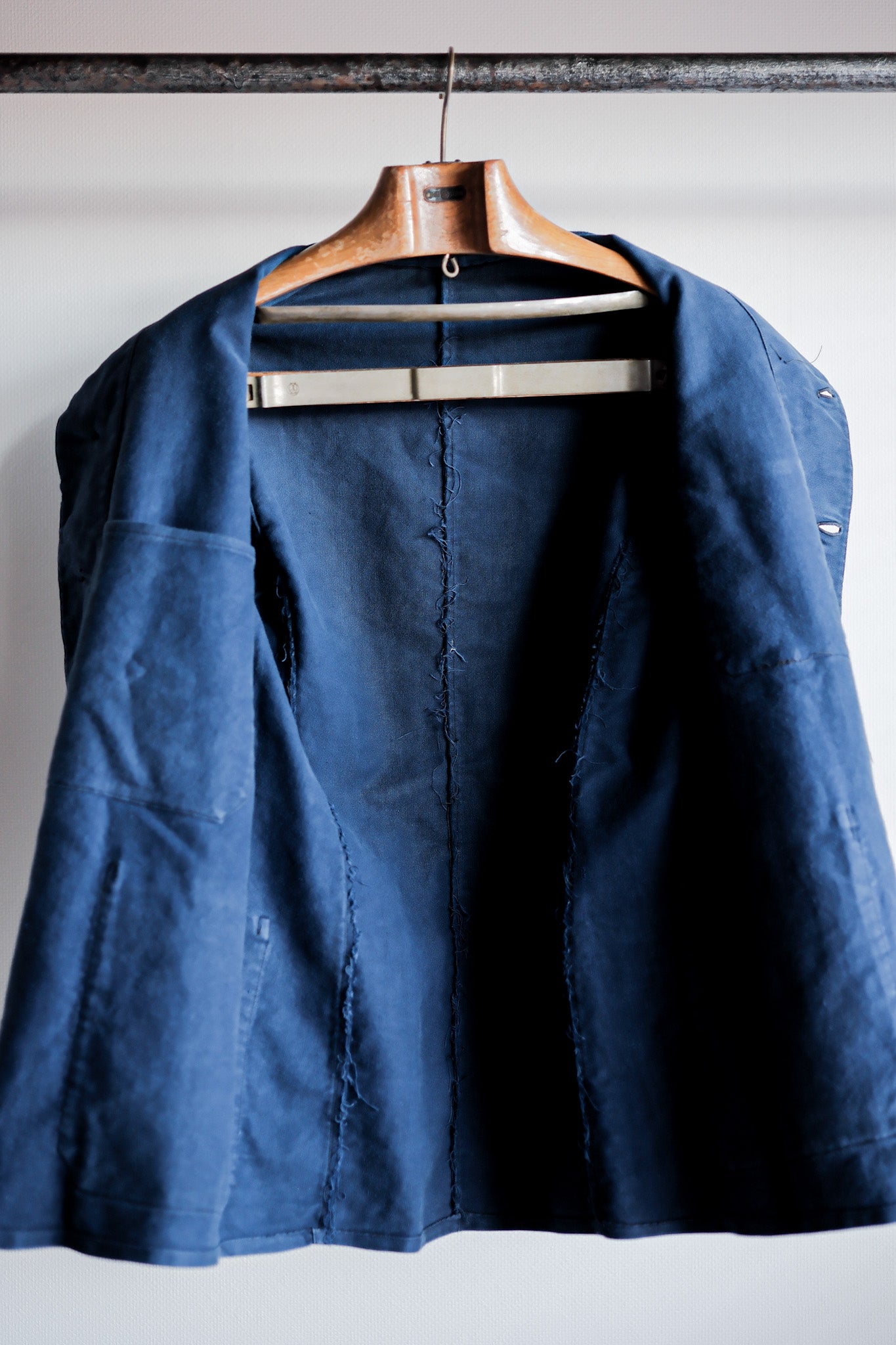 【~40's】French Vintage Blue Moleskin Stand Collar Work Jacket