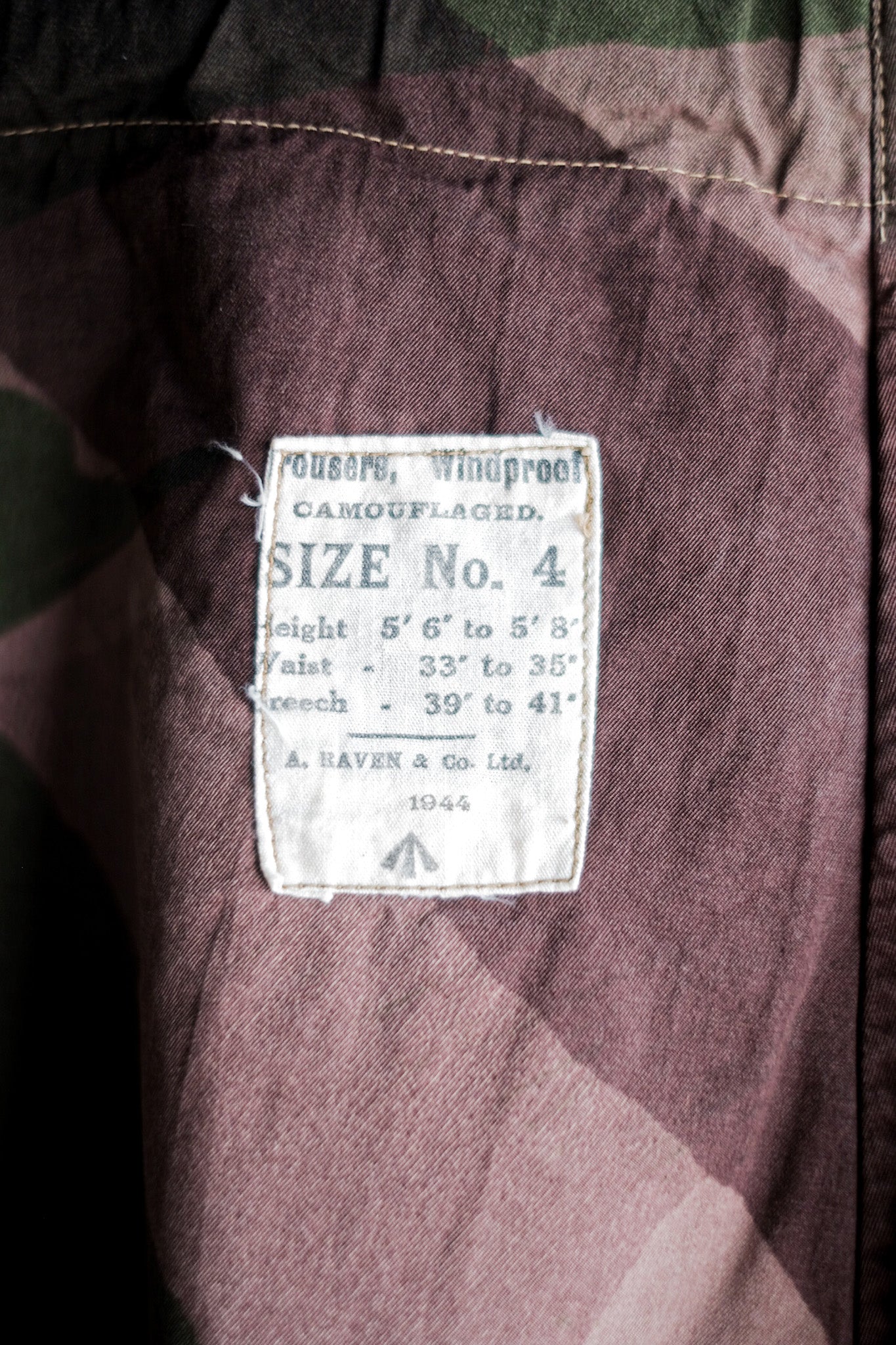 【~40's】British Army SAS Camouflaged Windproof Trousers Size.4 "Unusual Type" "Dead Stock"