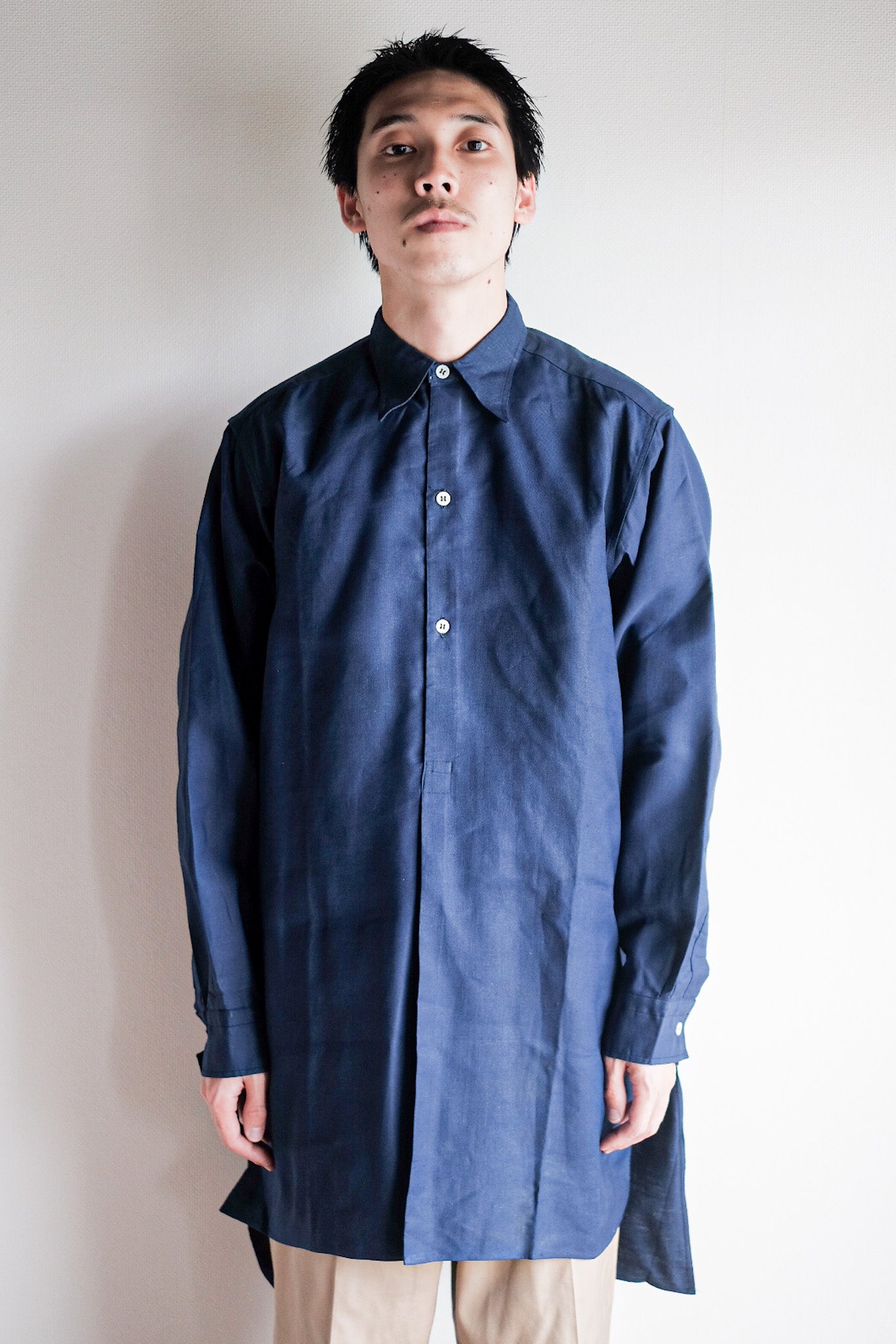 【~40's】French Vintage Indigo Metis Grandpa Shirt "Dead Stock"