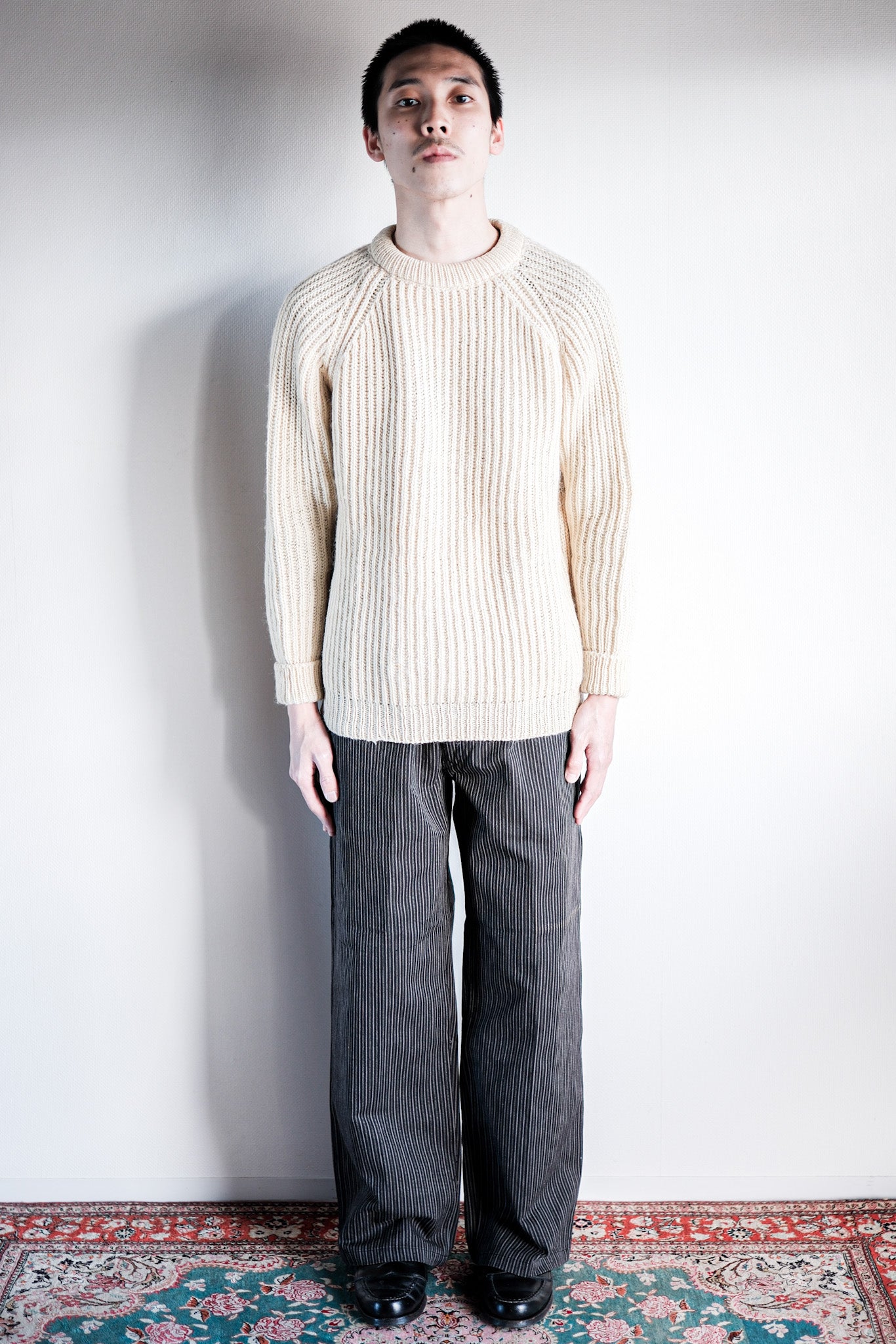 【~40's】French Vintage Cotton Striped Work Pants "Dead Stock"