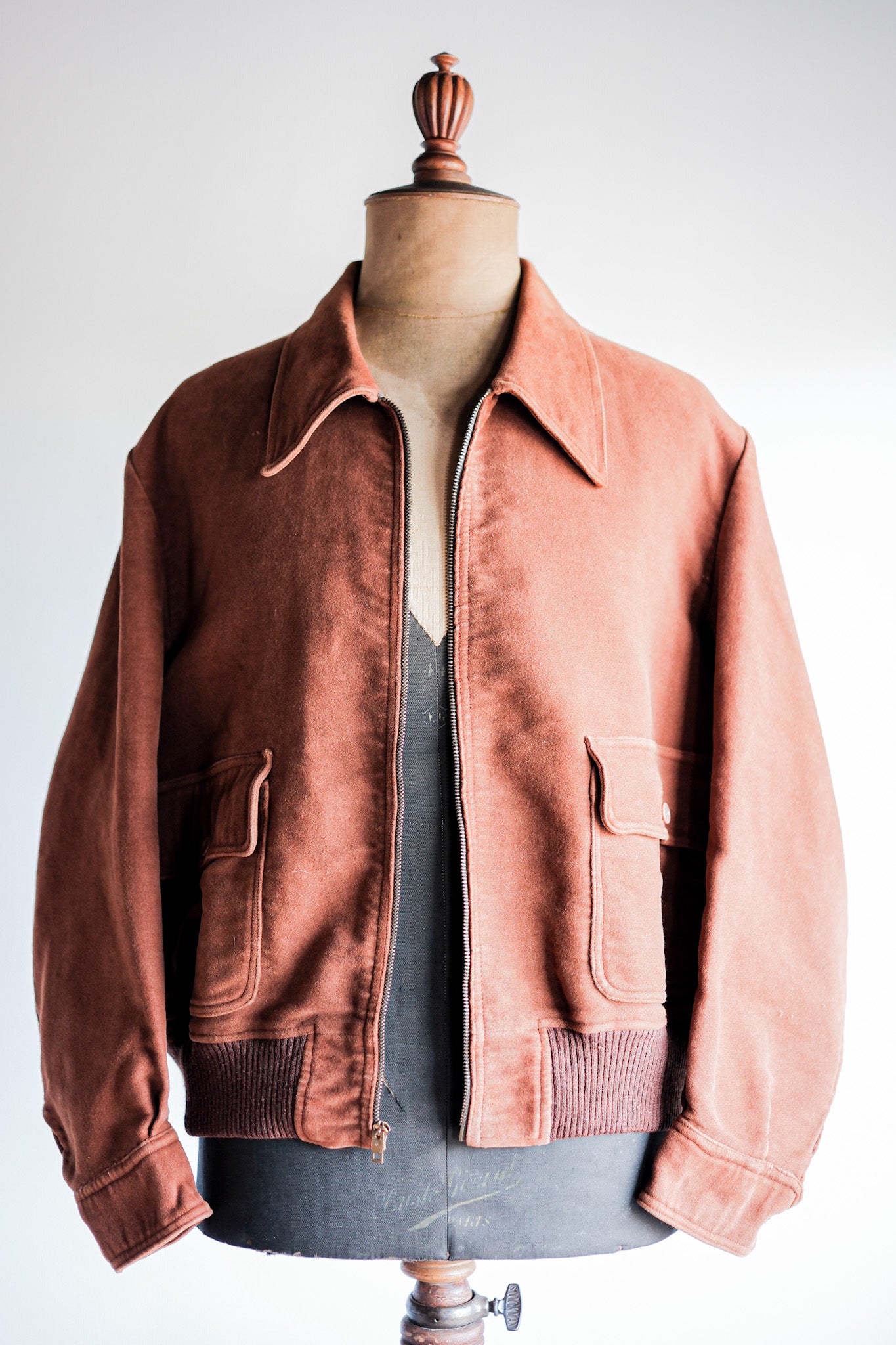 【~40’s】French Vintage Brown Moleskin Cyclist Jacket