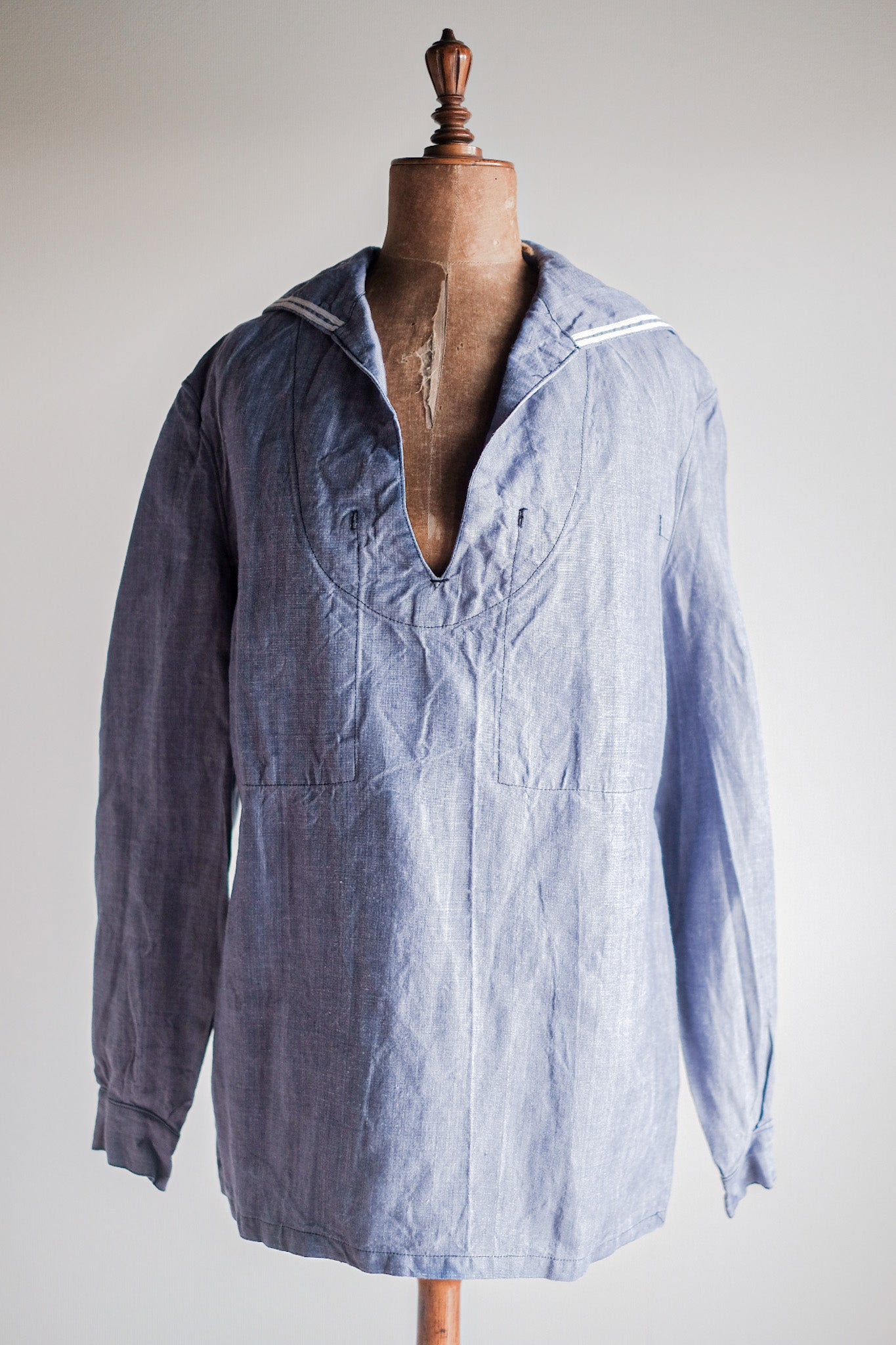 【~50's】French Navy Ramie Linen Sailor Shirt "Dead Stock"