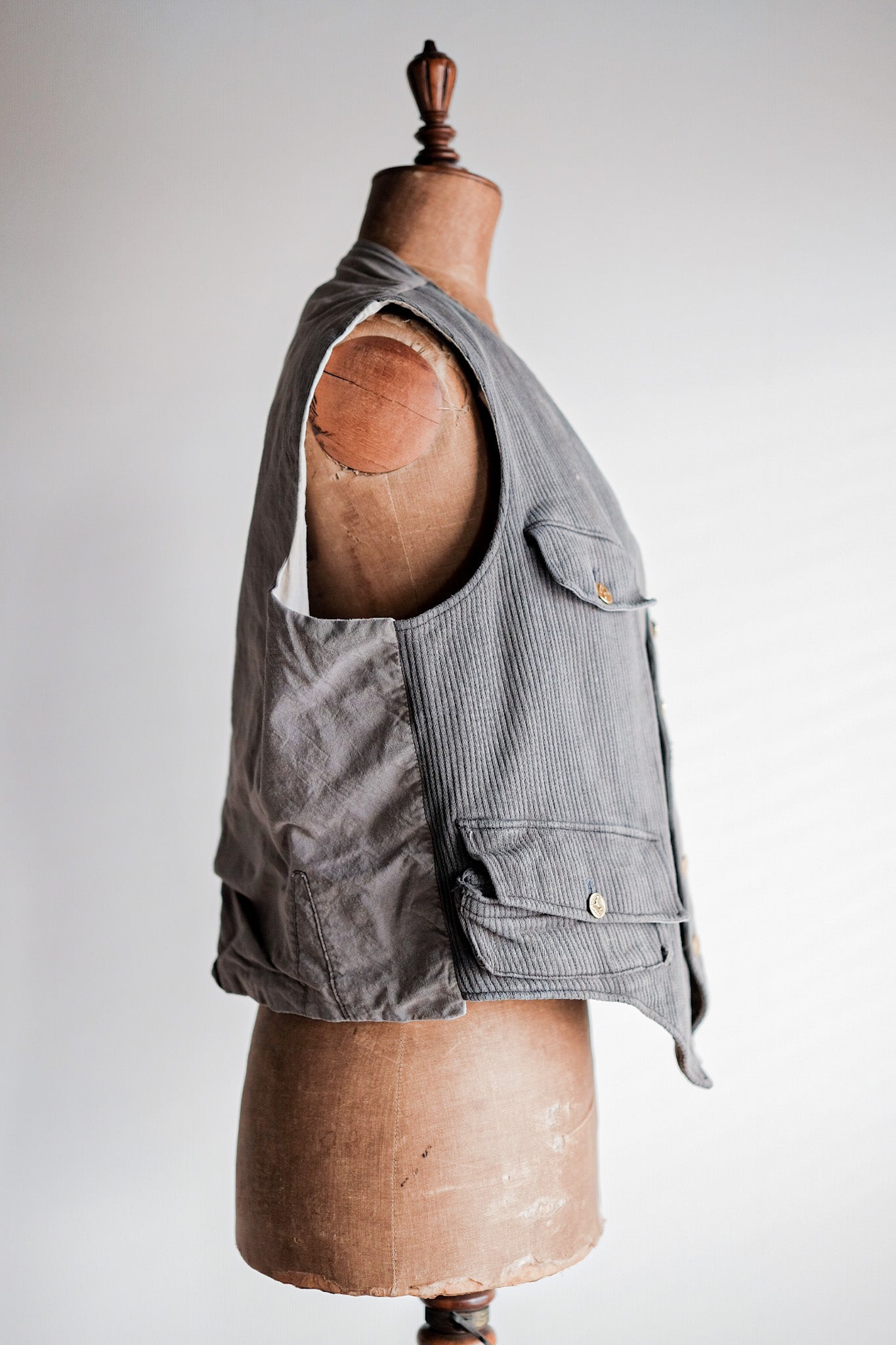 【~30's】French Vintage Gray Cotton Pique Hunting Gilet