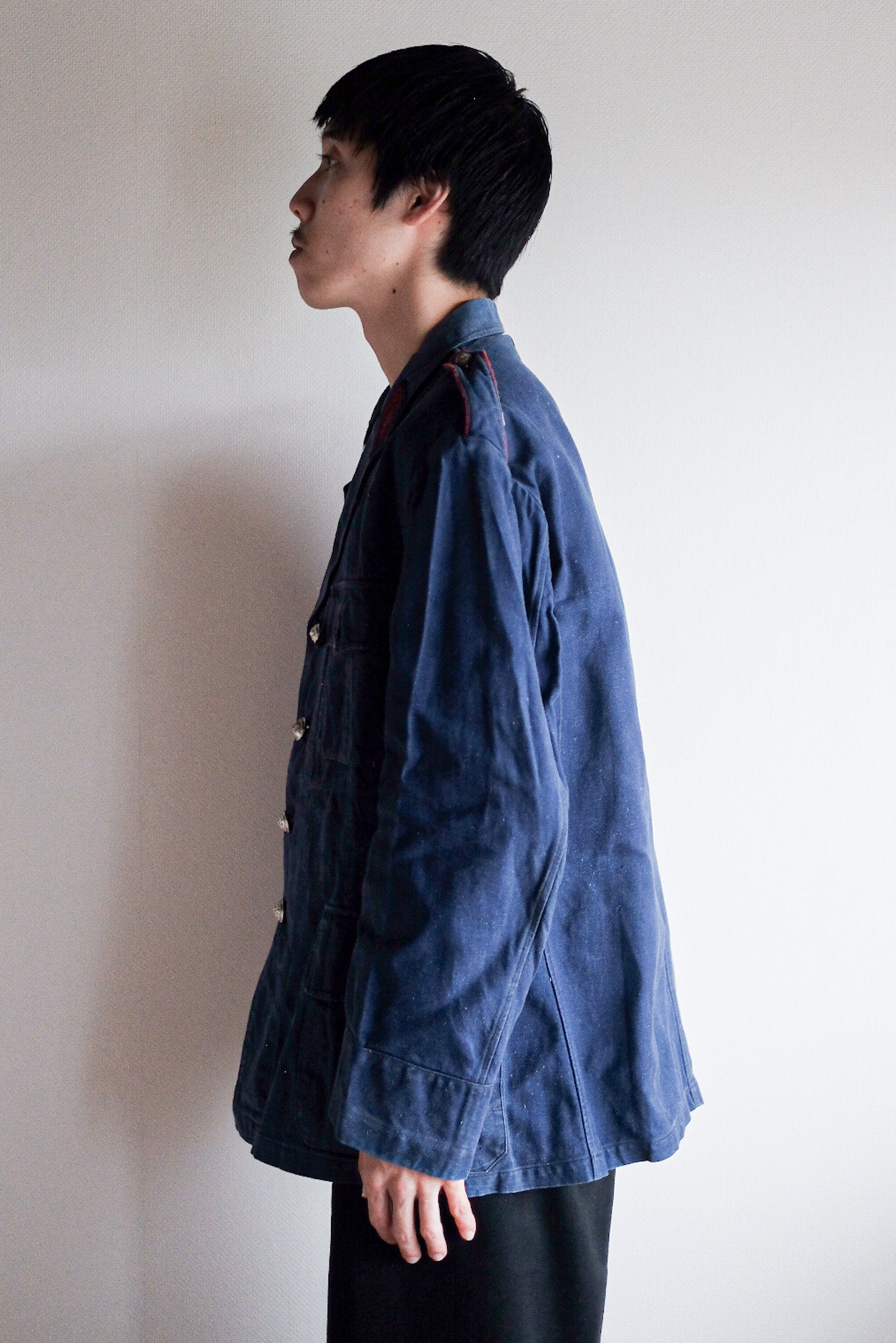 【~40's】French Vintage Indigo Metis Fireman Lapel Jacket