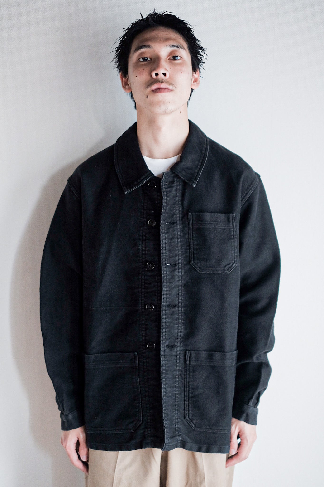 【~50's】French Vintage Black Moleskin Work Jacket