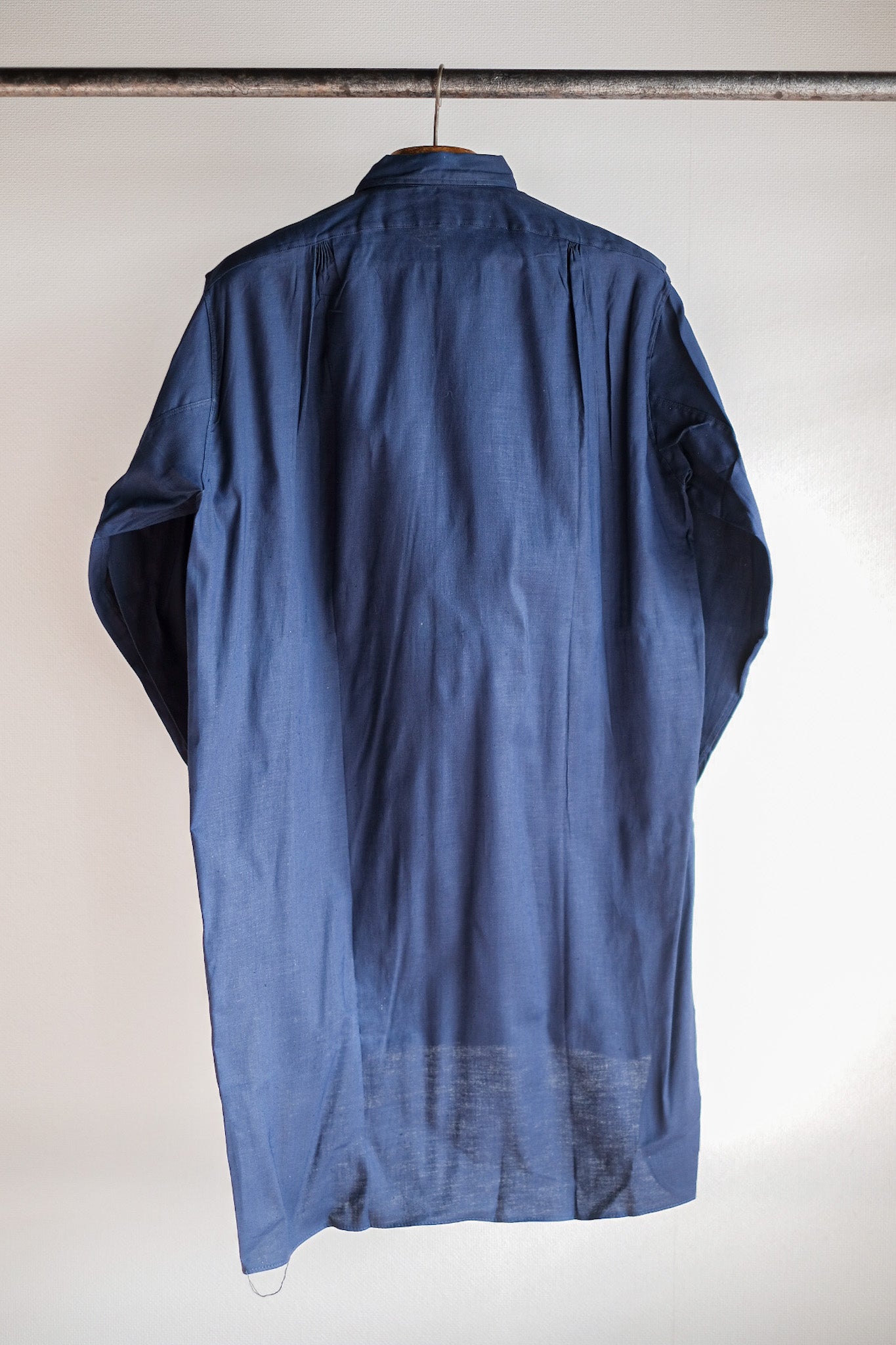 【~40's】French Vintage Indigo Linen Grandpa Shirt "Dead Stock"