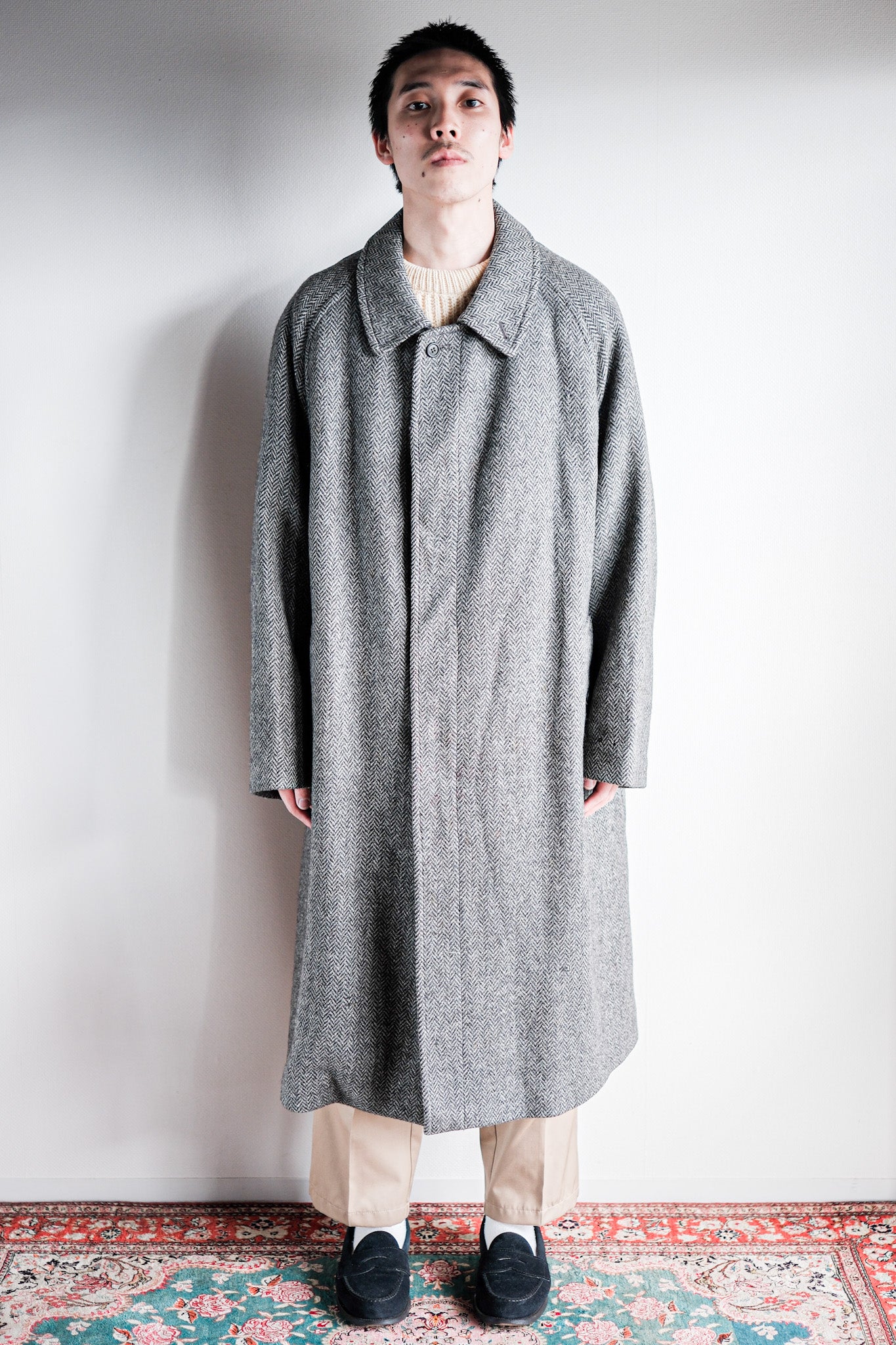 【~90's】Vintage Burberry's Single Raglan Balmacaan Coat Size.54REG "SHETLAND TWEED"