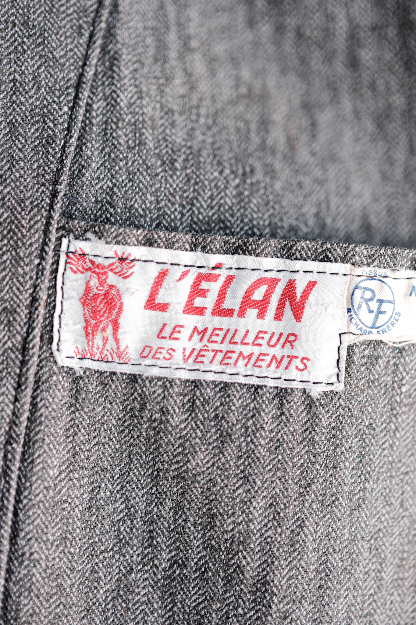 【~50's】French Vintage Salt & Pepper Cotton HBT Lapel Work Jacket
