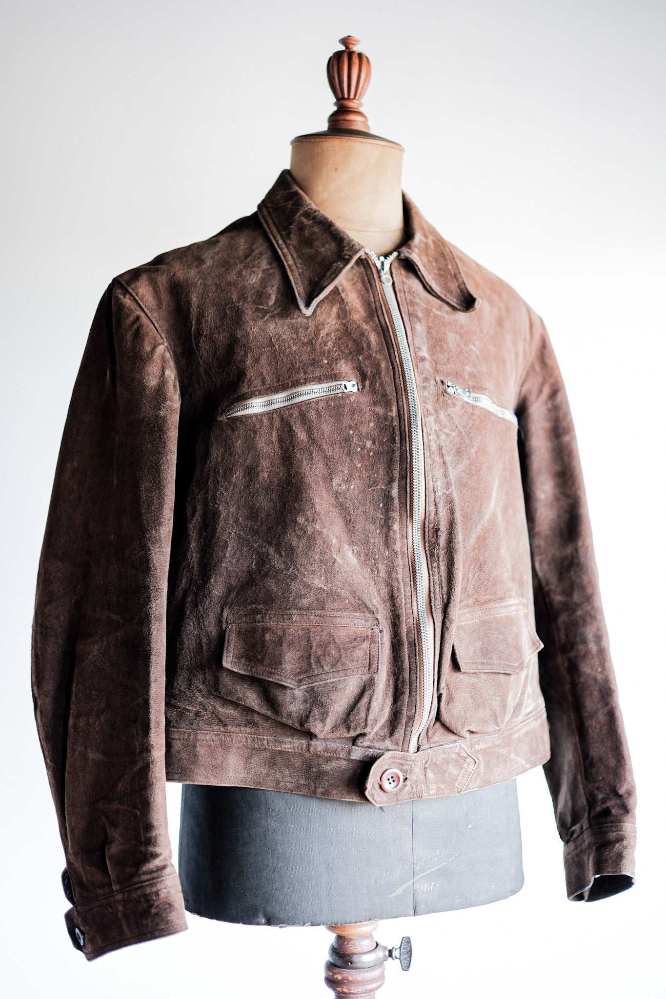 【~30’s】French Vintage Suede Leather Cyclist Jacket