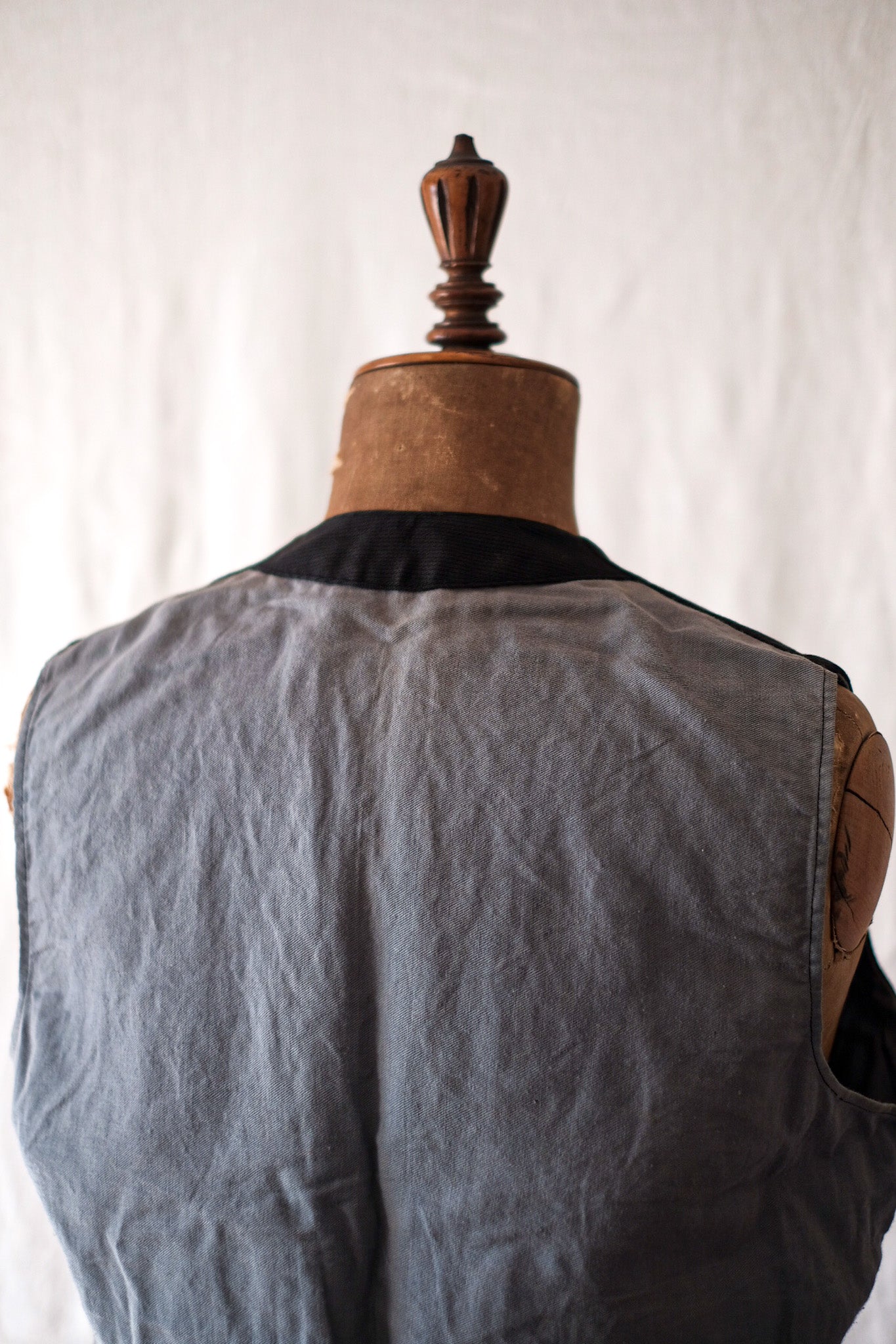 【~40's】French Vintage Black Cotton Pique Gilet "Dead Stock"