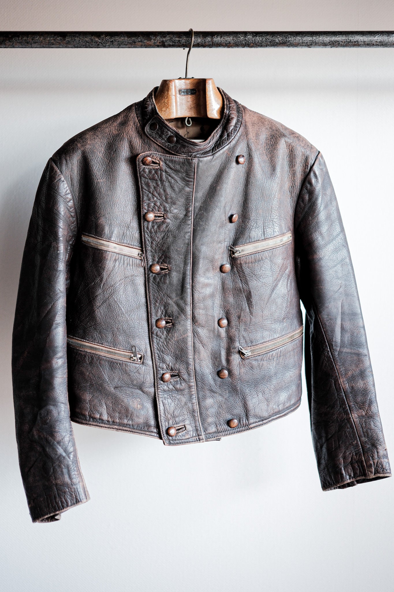【~30's】German Vintage Double Breasted Motorcycle Leather Jacket