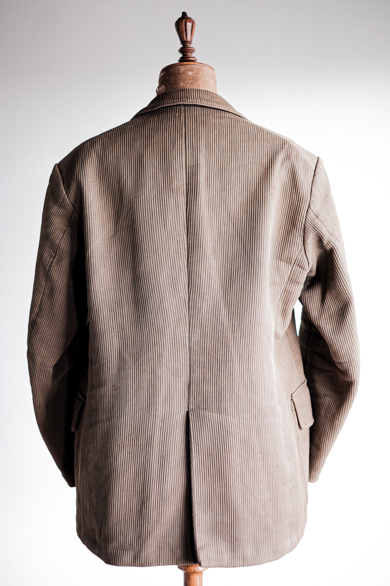 【~40's】French Vintage Brown Cotton Pique Lapel Gamekeeper Hunting Jacket "Unusual Pattern"