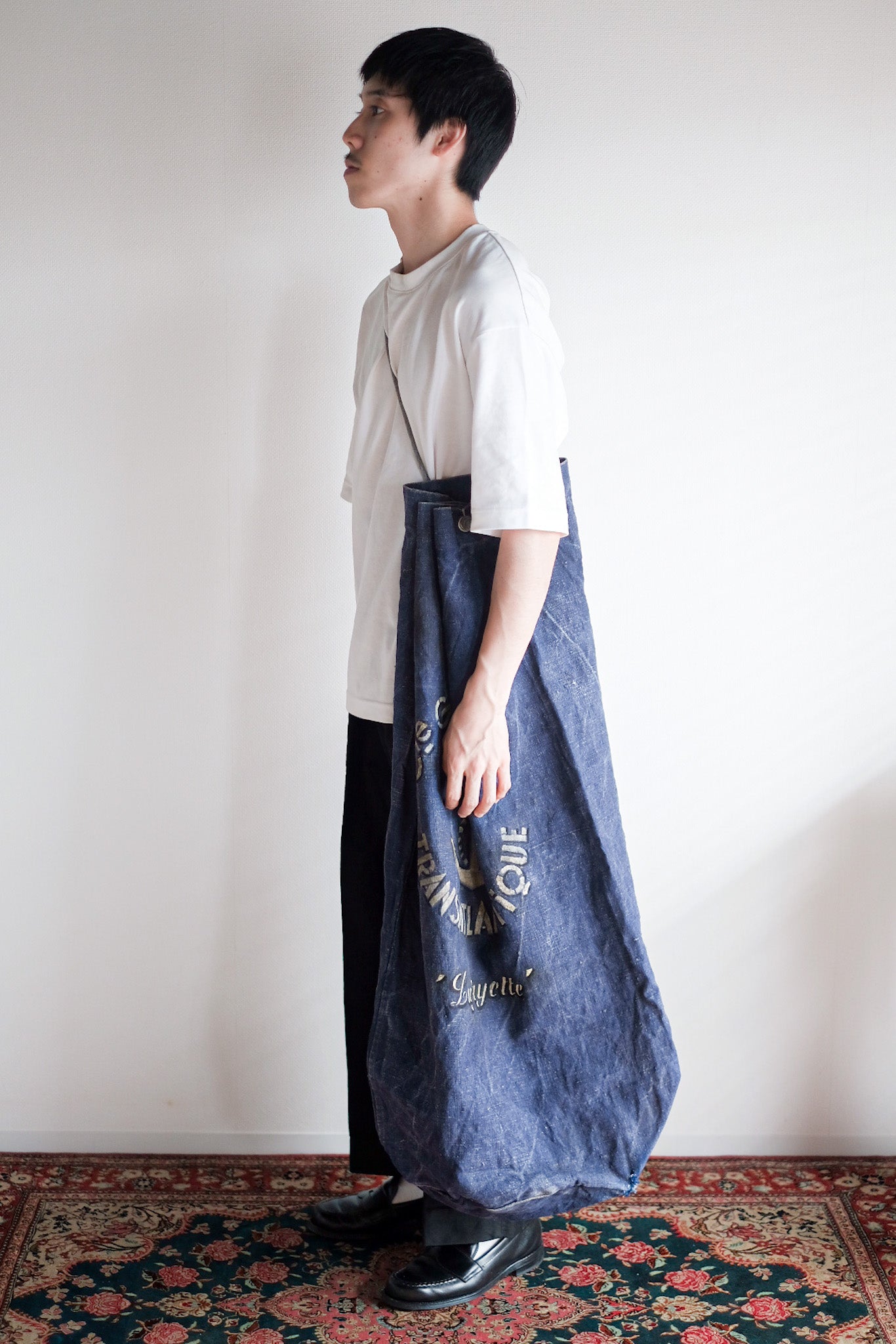 【~30's】French Vintage Indigo Hemp Linen Duffle Bag "MS Lafayette"