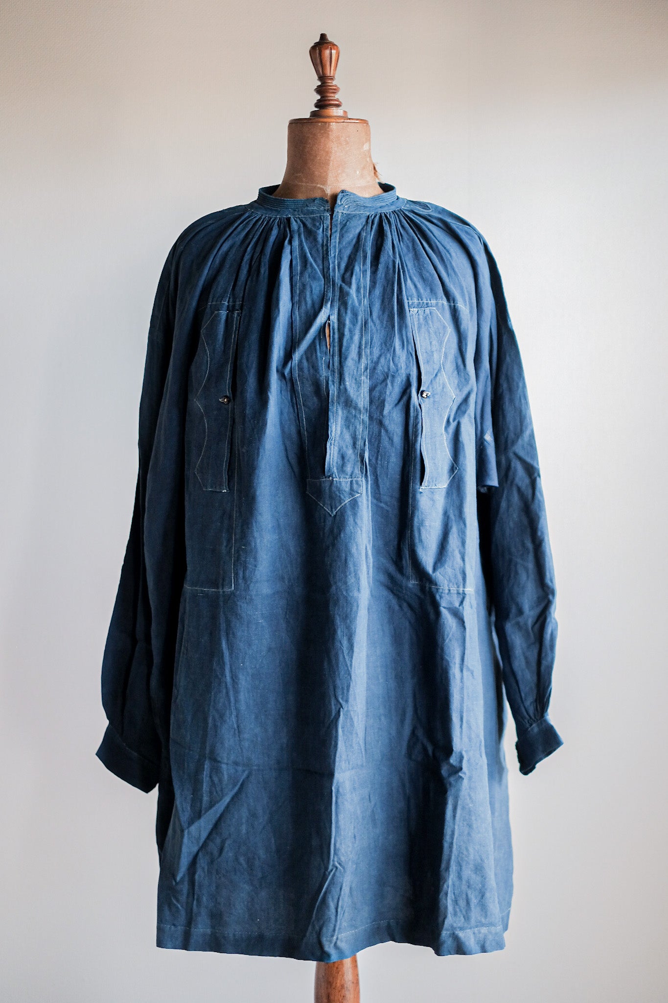 【Early 20th C】French Antique Indigo Linen Smock "Biaude"