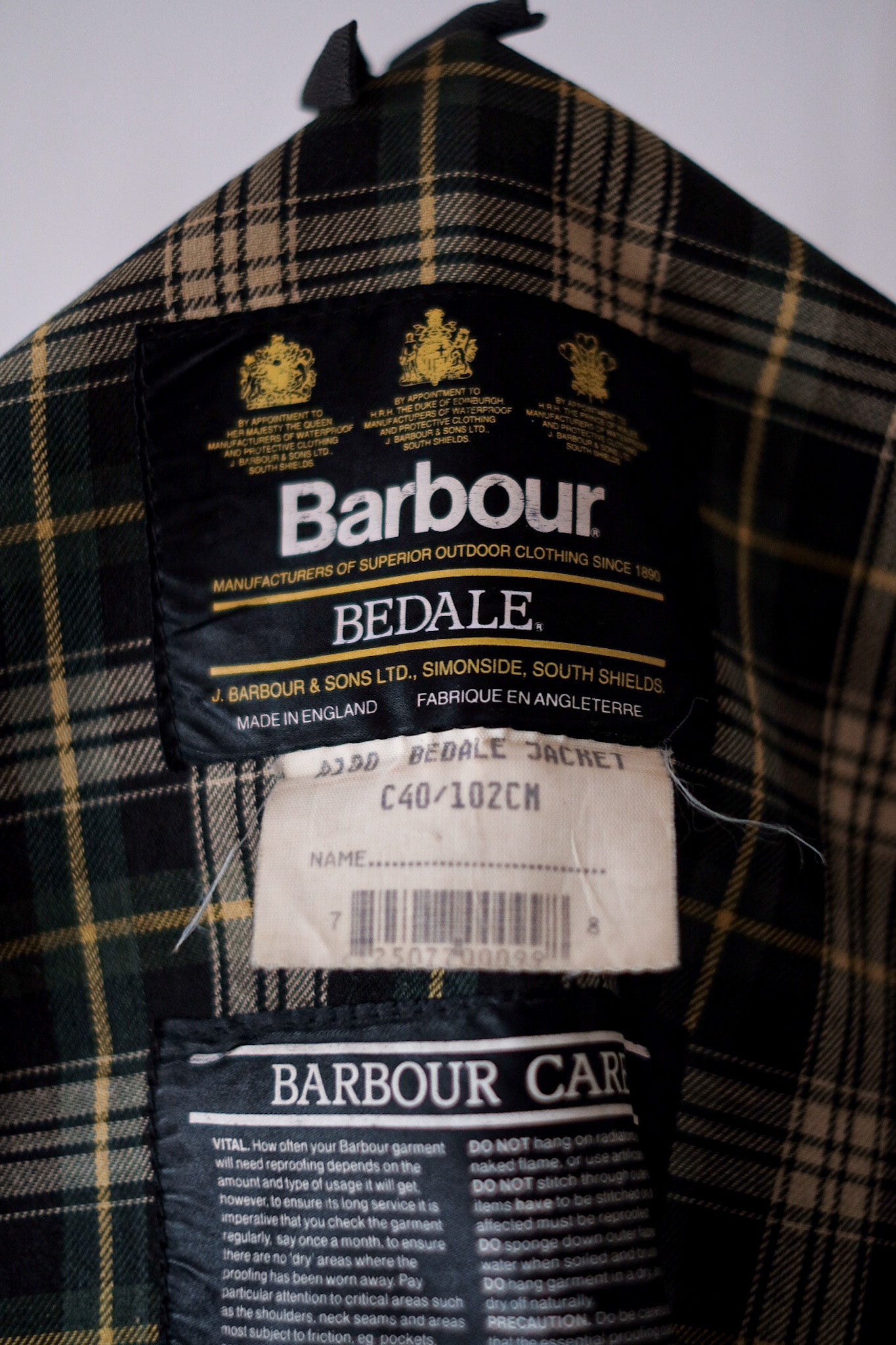 【~90's】Vintage Barbour "BEDALE" 3 Crest Size.40