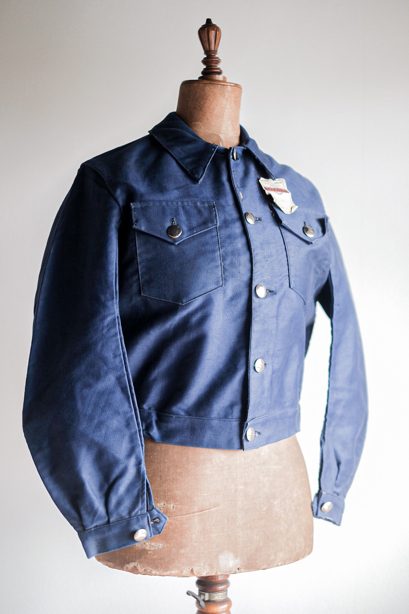 【~40's】French Vintage Blue Moleskin Cyclist Jacket "Dead Stock"