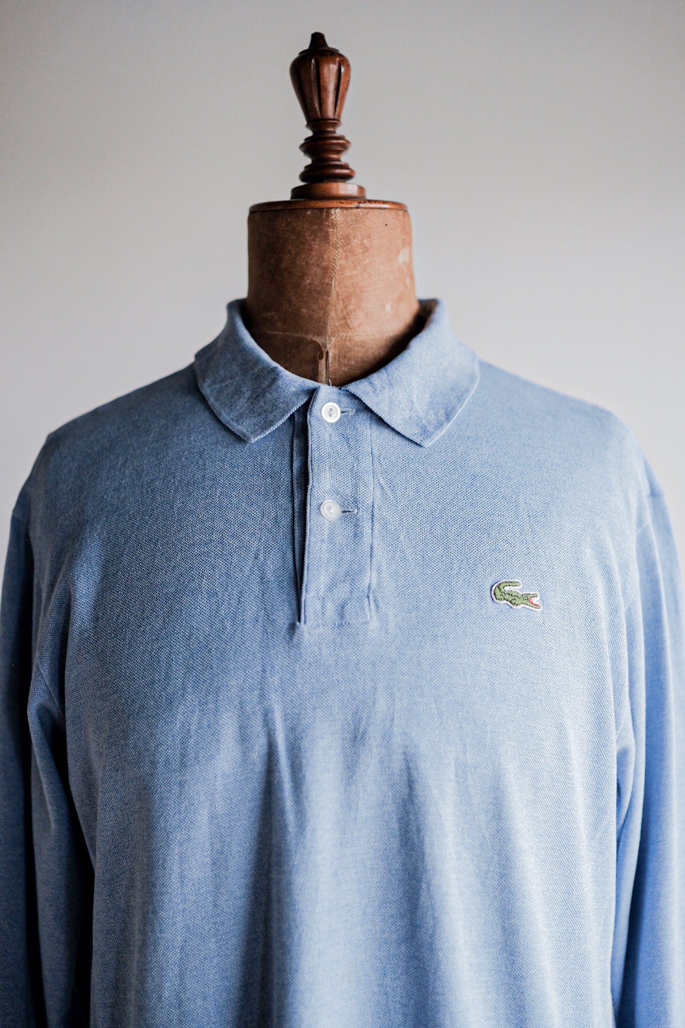 【~80's】CHEMISE LACOSTE L/S Polo Shirt Size.5 "Marbling Light Blue"