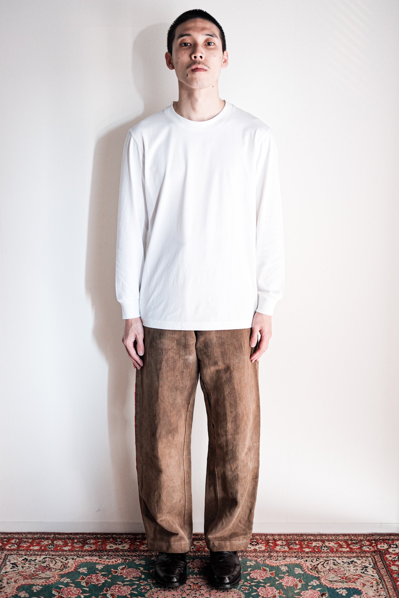 【Late 19th C】French Antique Brown HBT Linen Firefighter Trousers