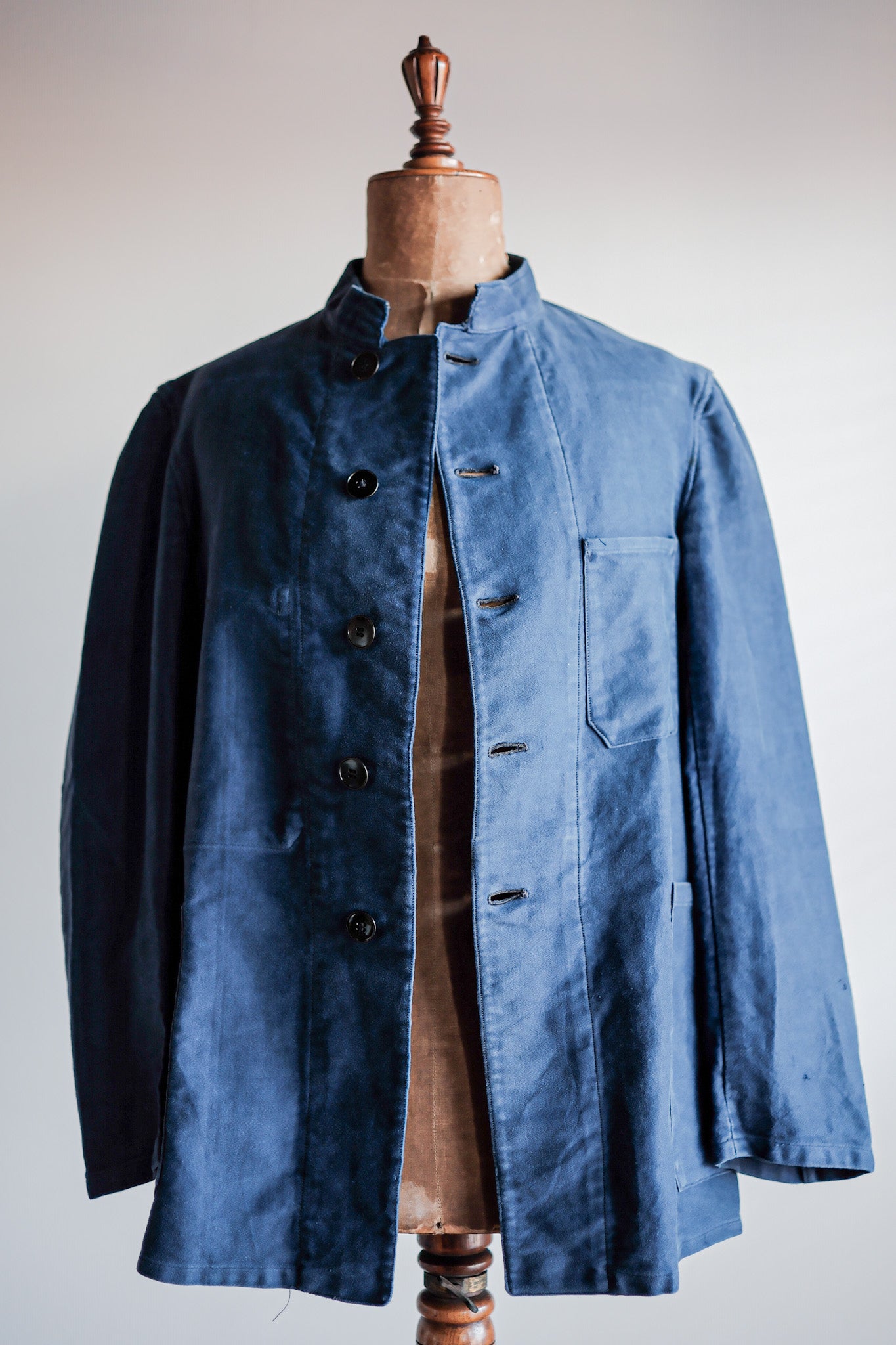 【~40's】French Vintage Blue Moleskin Stand Collar Work Jacket
