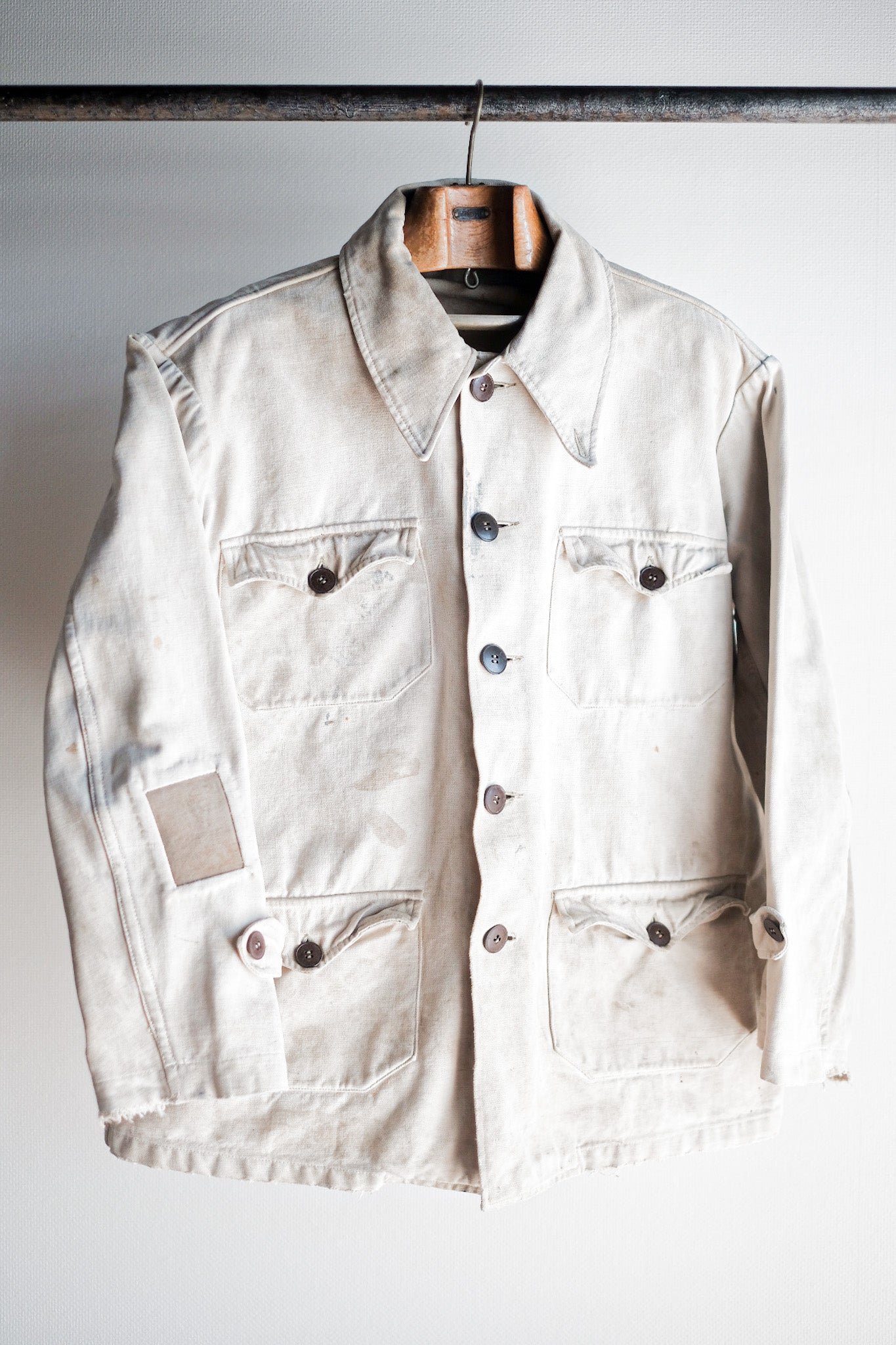 【~50's】French Vintage White Cotton Canvas Work Jacket