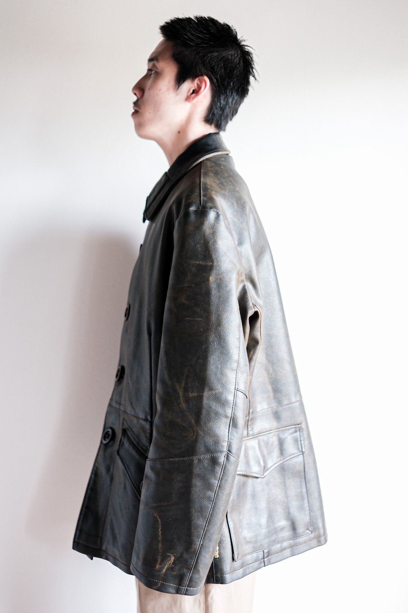 【~90’s】Old ARMANI JEANS M-59 Type PVC Leather Jacket