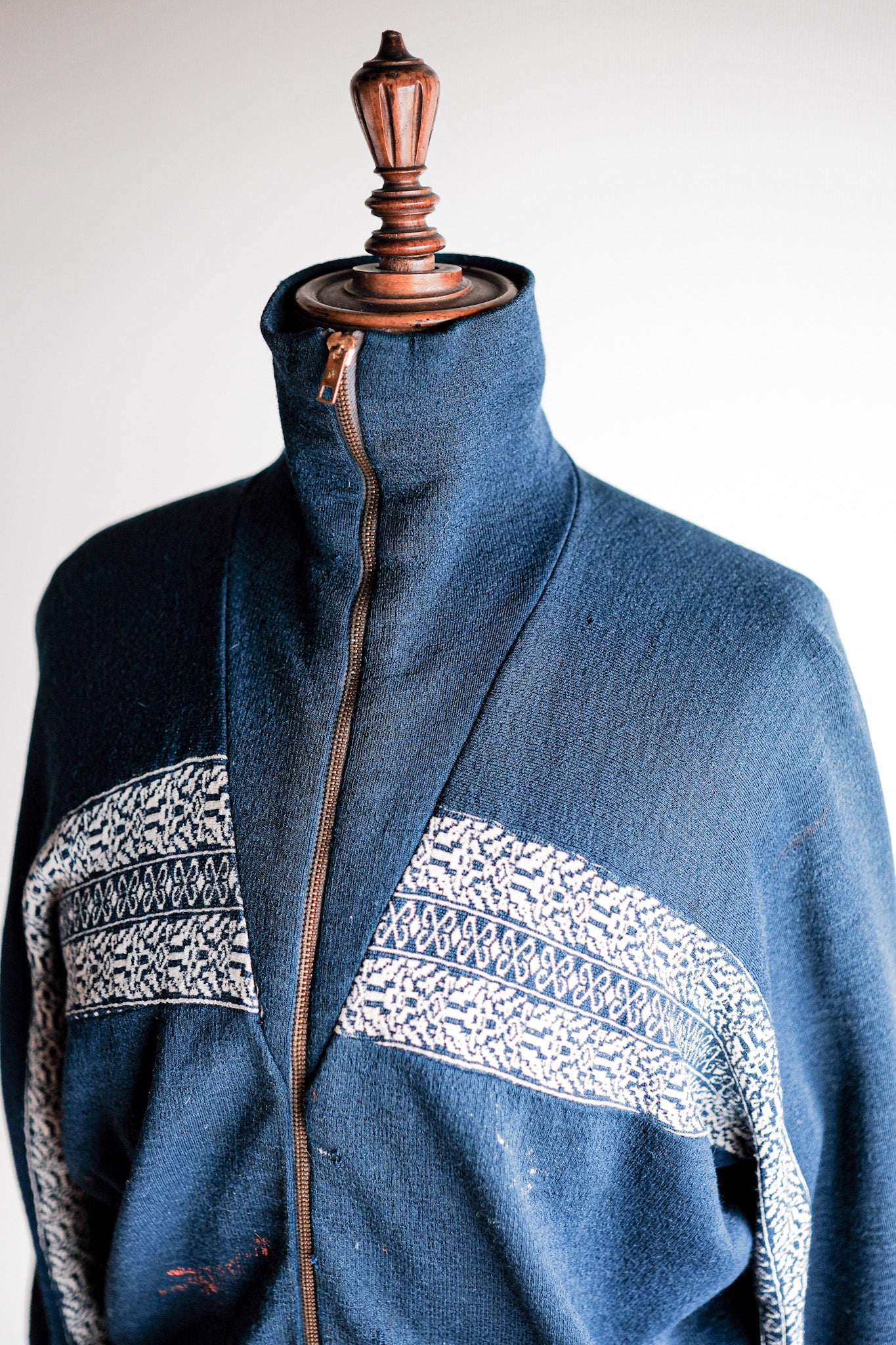 【~50's】French Vintage Full Zip Wool Printed Cardigan