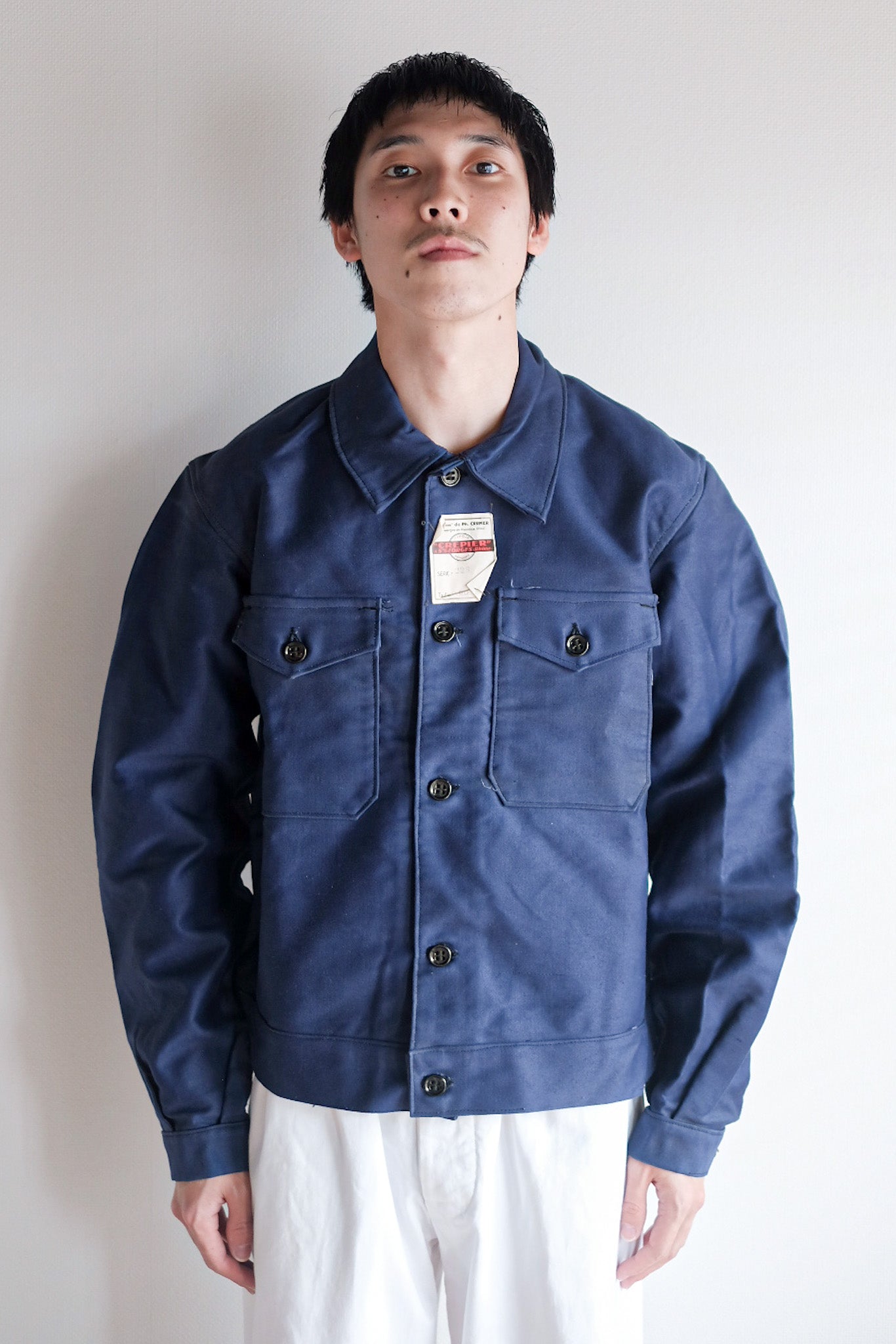 【~40's】French Vintage Blue Moleskin Cyclist Jacket "Dead Stock"
