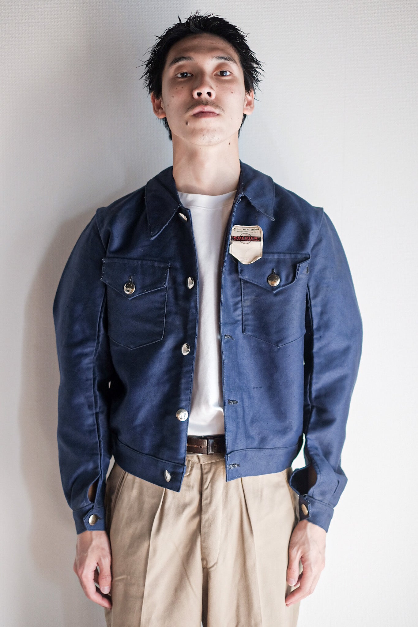 【~40's】French Vintage Blue Moleskin Cyclist Jacket "Dead Stock"