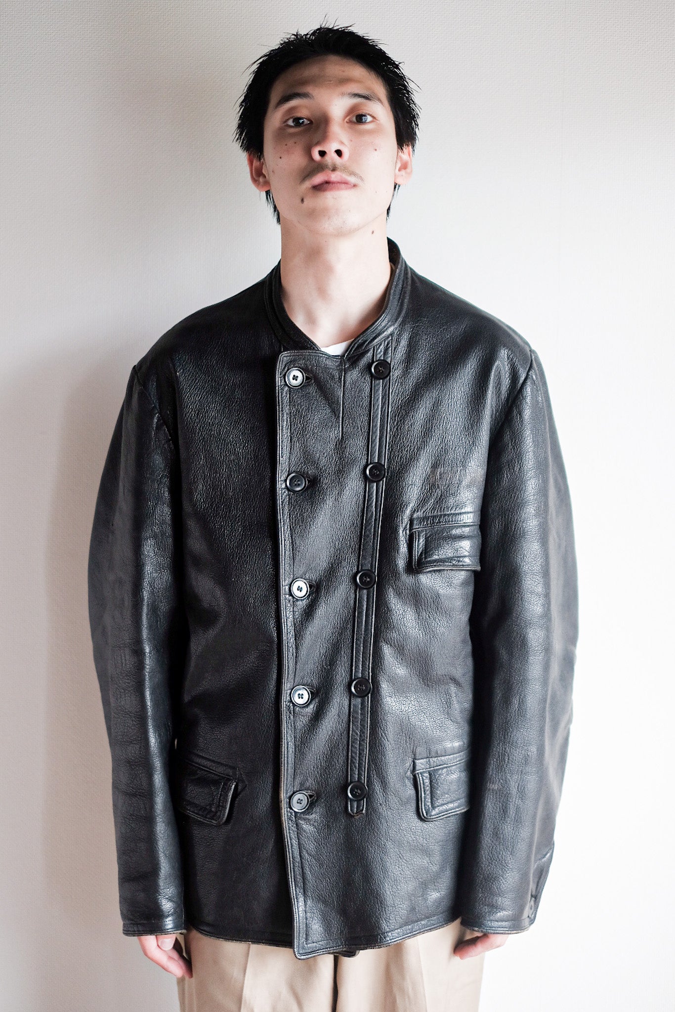 【~40's】Swedish Vintage Double Breasted Leather Jacket