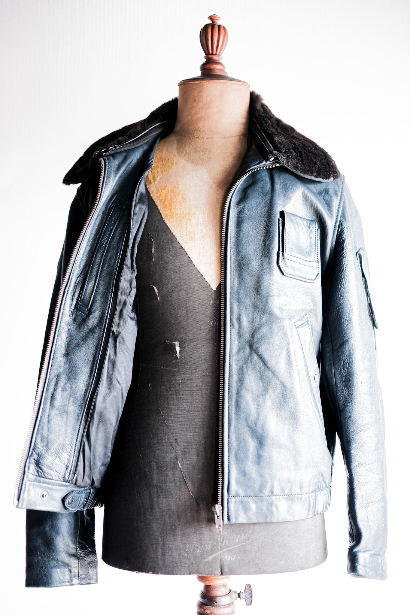 【~70's】French Air Force Pilot Leather Jacket Size.44