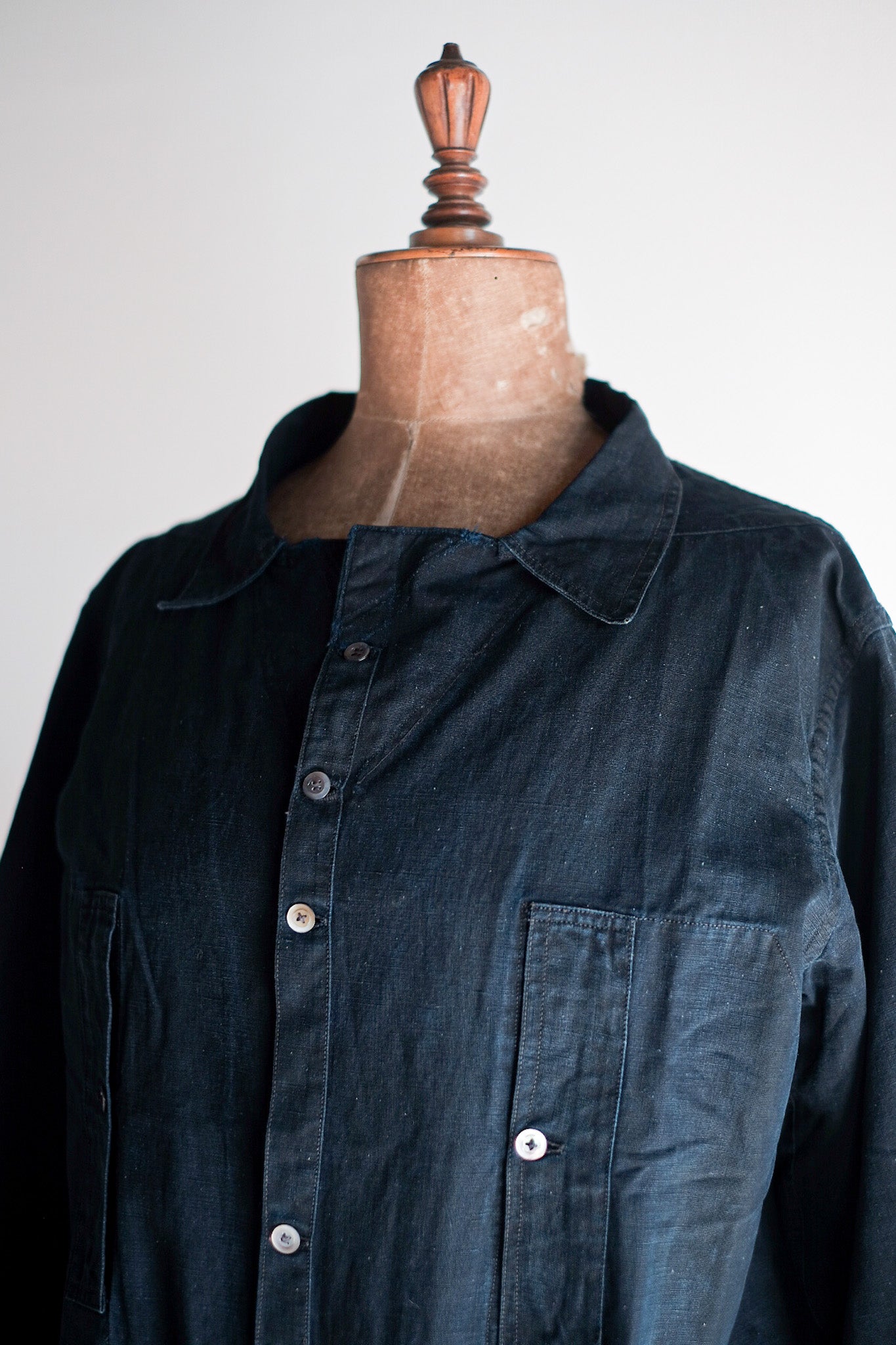 【Early 20th C】French Antique Indigo Metis Smock Open Type "Biaude"