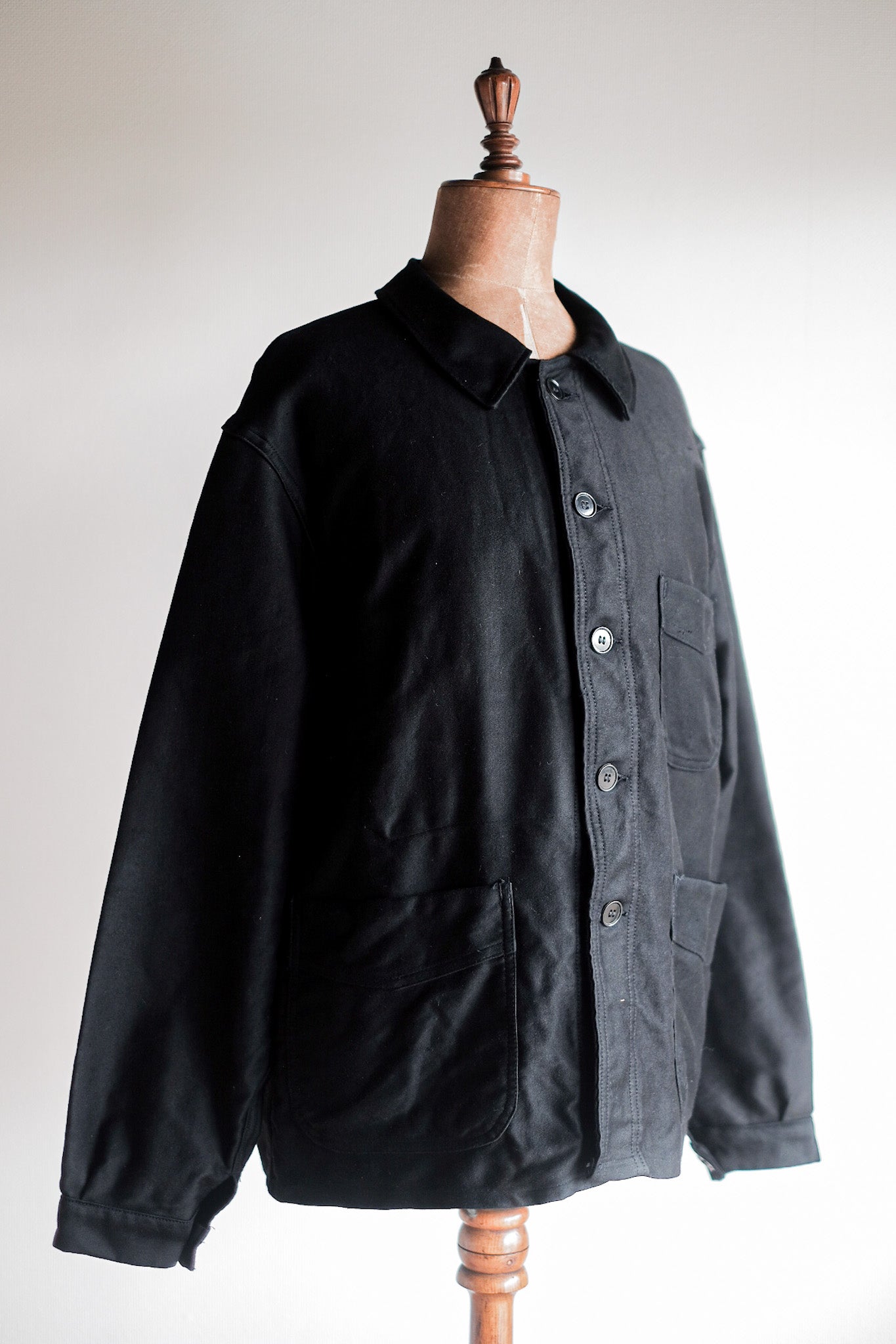 【~50's】French Vintage Black Moleskin Work Jacket "Adolphe Lafont" "Dead Stock"