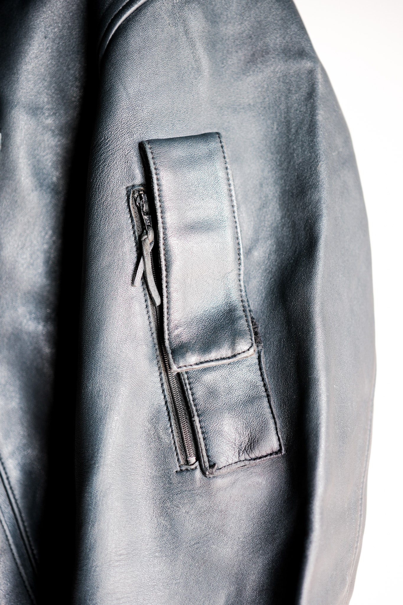 【~70's】French Air Force Pilot Leather Jacket With Chin Strap