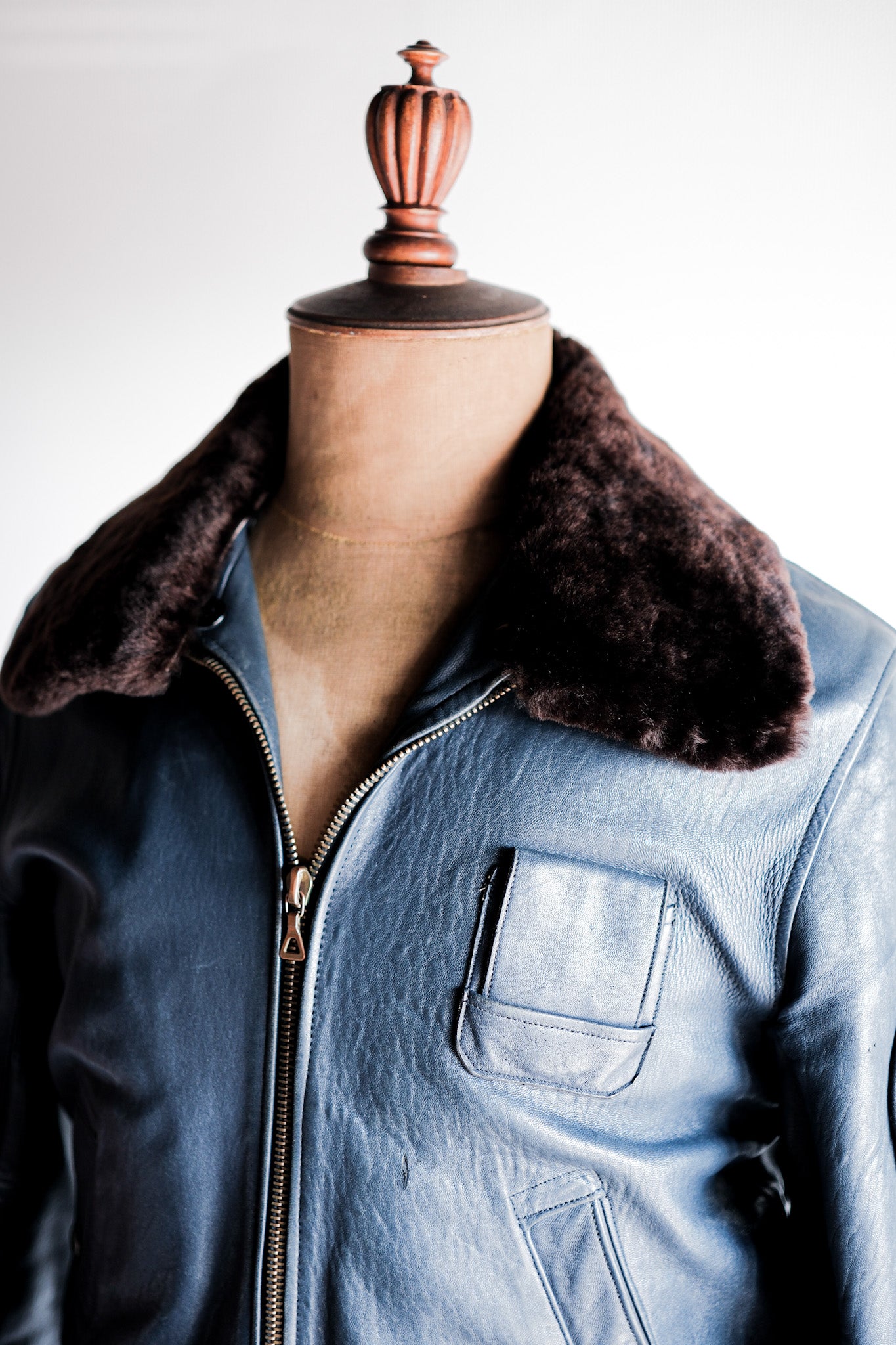 【~70's】French Air Force Pilot Leather Jacket Size.92C
