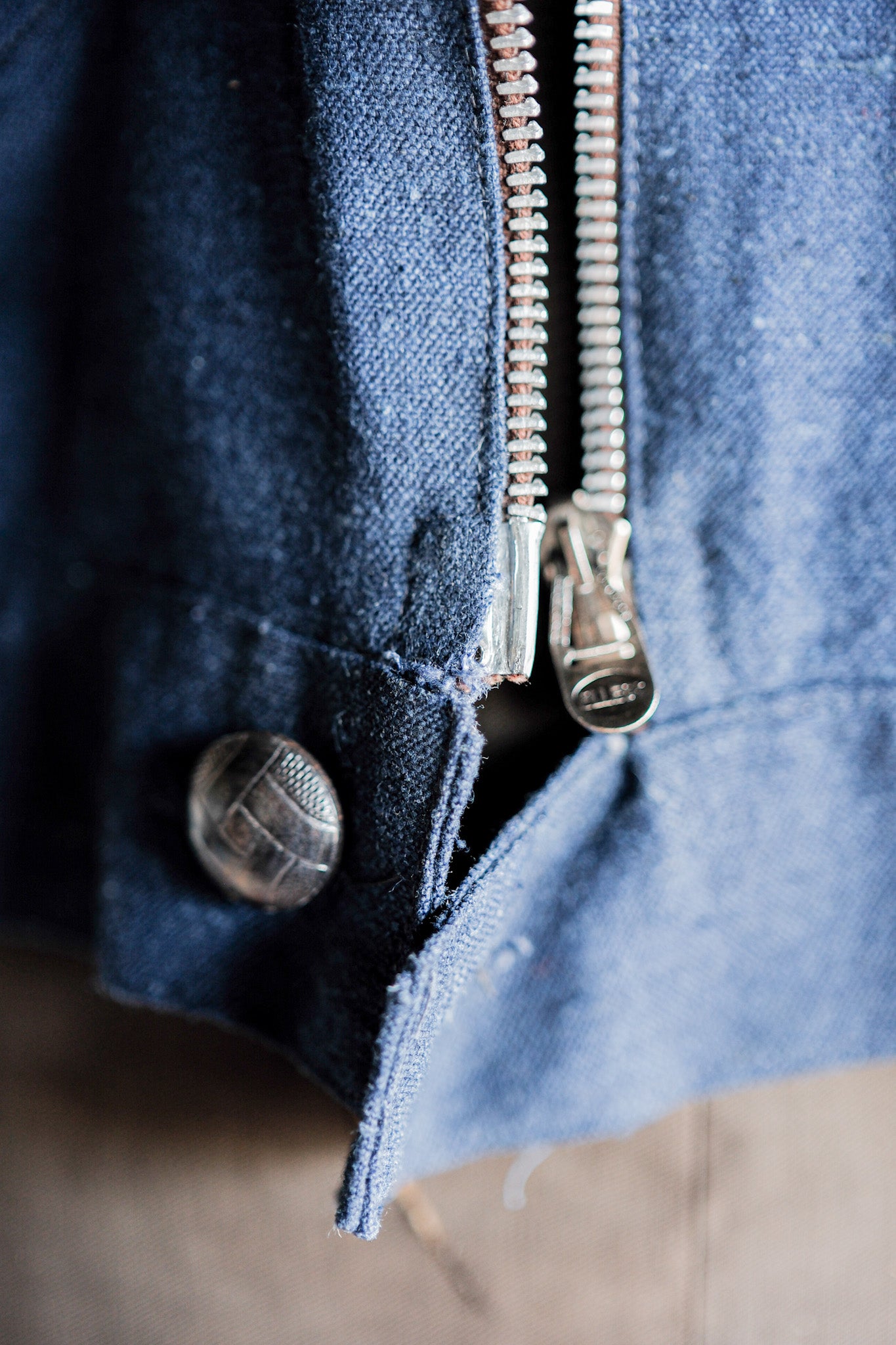 【~40’s】French Vintage Indigo Hemp Linen Cyclist Jacket