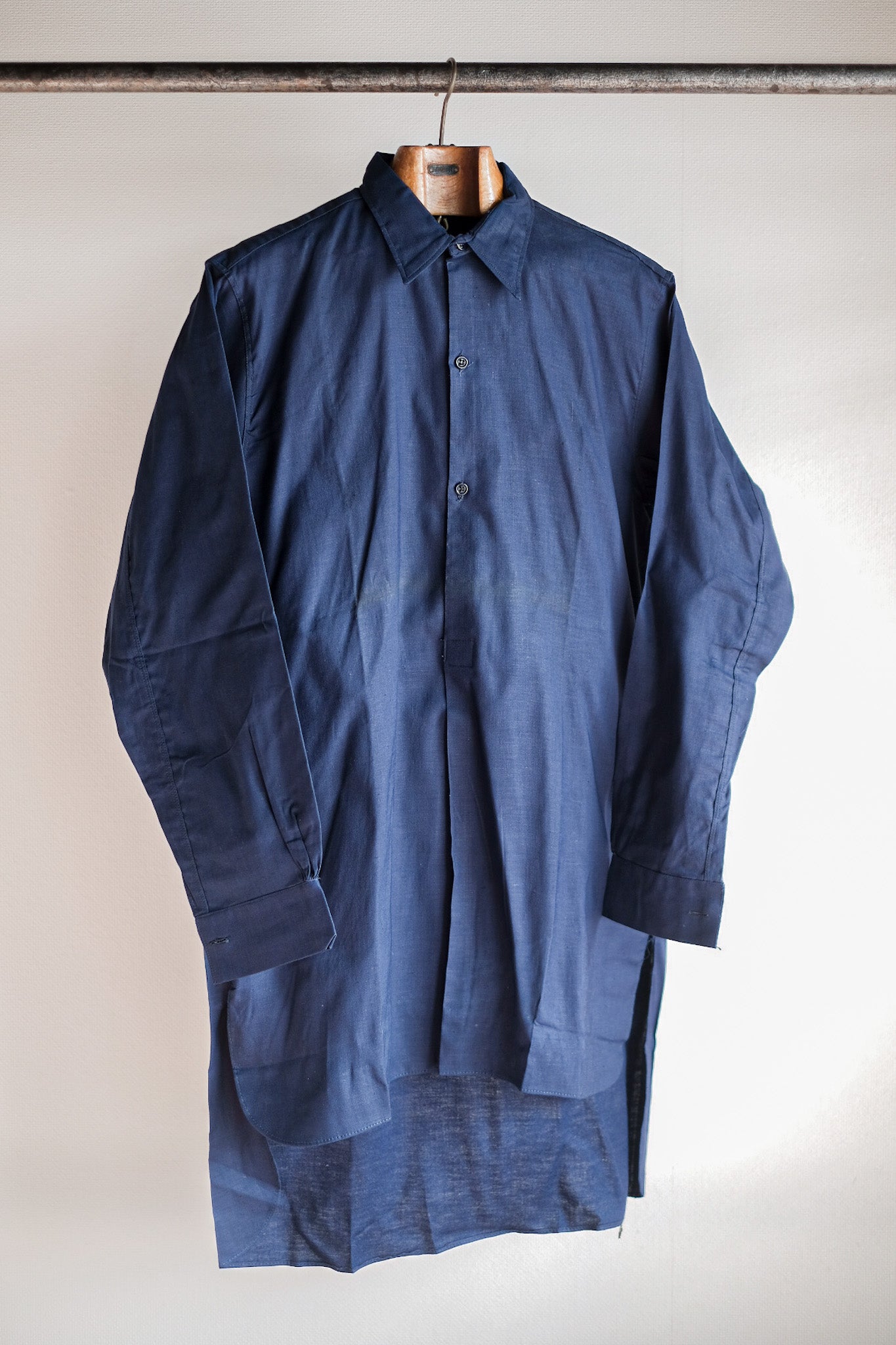 【~40's】French Vintage Indigo Linen Grandpa Shirt "Dead Stock"
