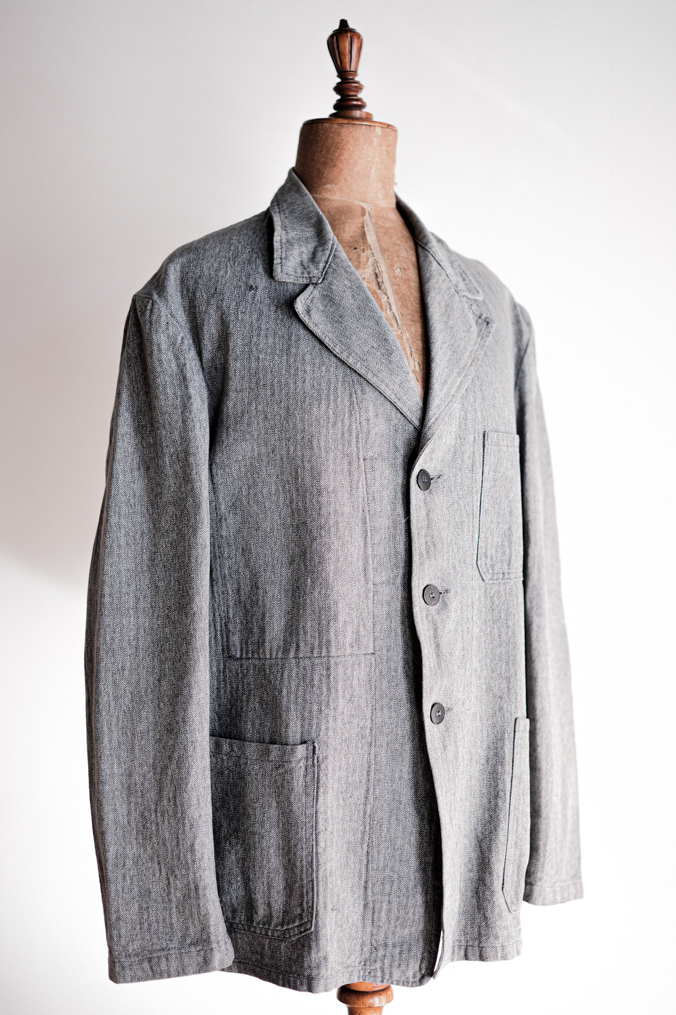 【~50's】French Vintage Salt & Pepper Cotton HBT Lapel Work Jacket