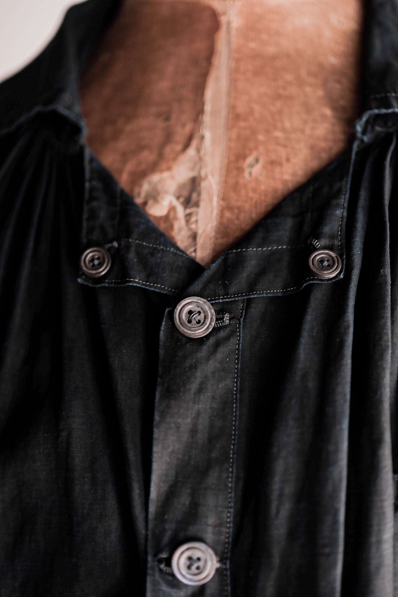 【Early 20th C】French Antique Indigo Linen Smock Open Type "Biaude"