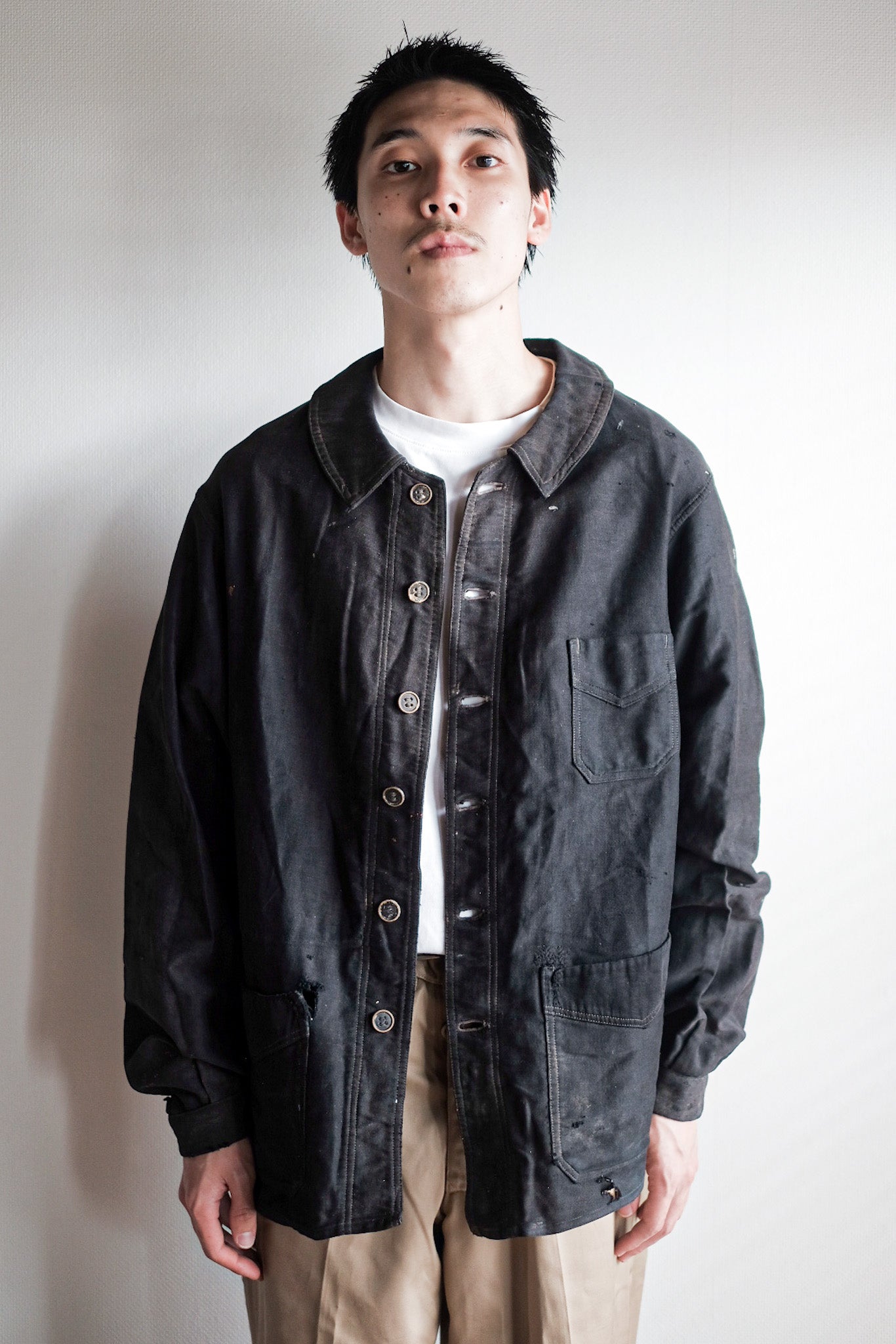 【~20's】French Vintage Black Moleskin Work Jacket "6 Buttons"