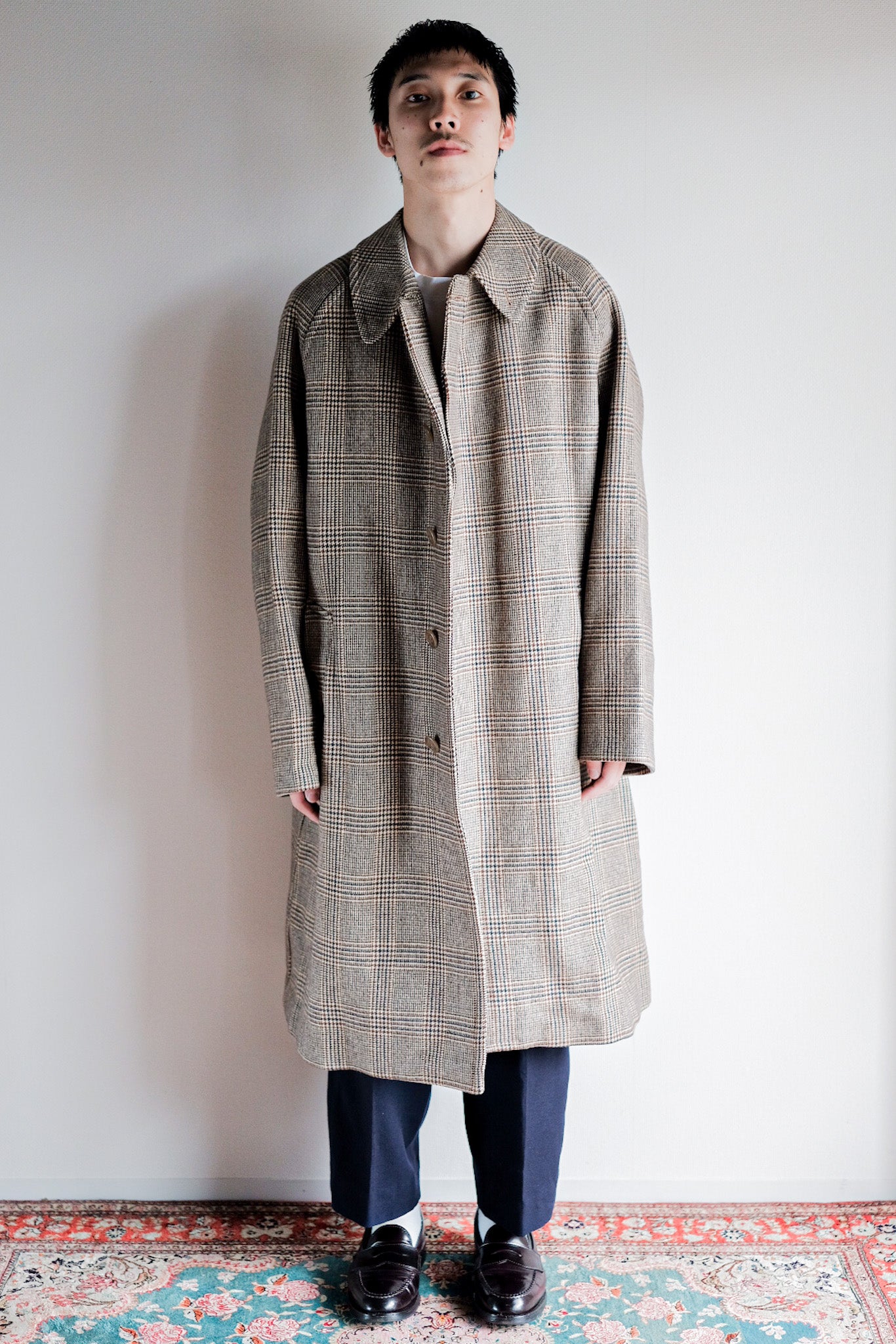 【~80's】Vintage Burberry's Single Raglan Balmacaan Coat Size.54R "Saddle Tweed"