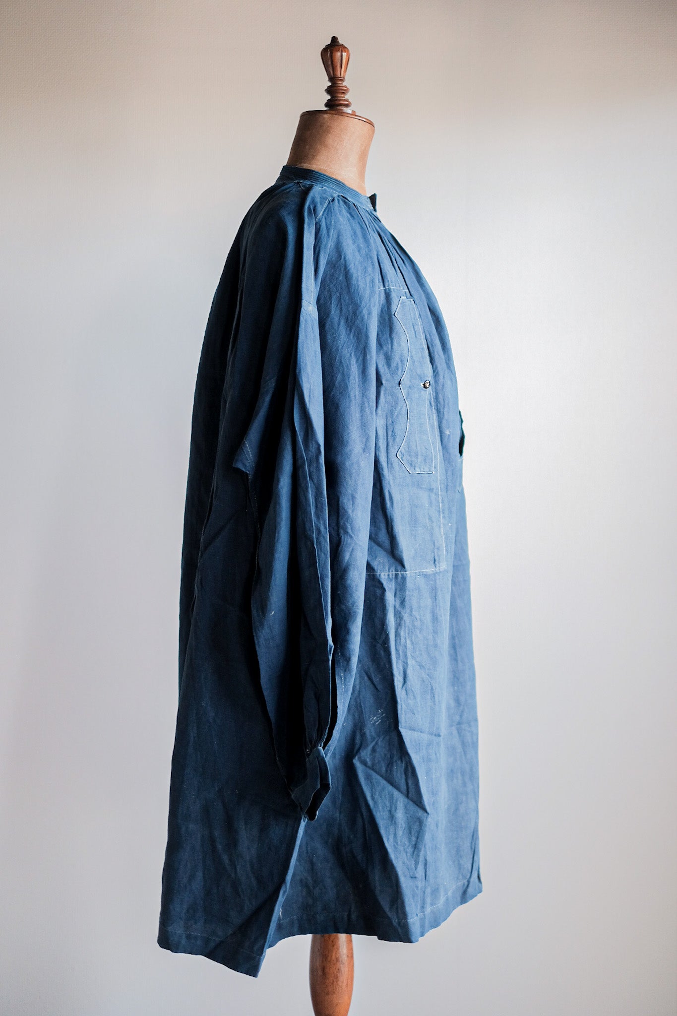 【Early 20th C】French Antique Indigo Linen Smock "Biaude"