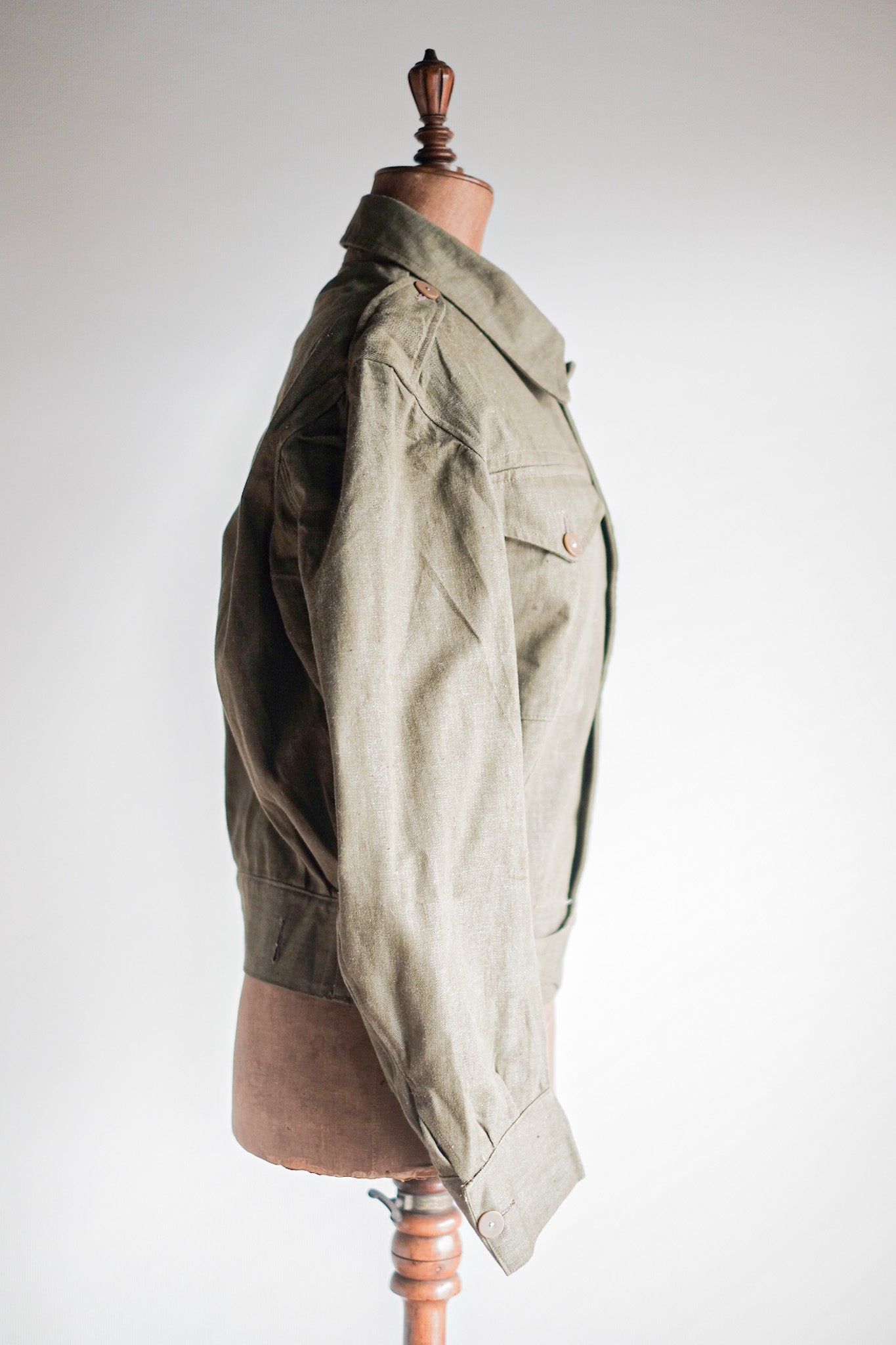 【~50's】British Army Green Denim Battle Dress Jacket Size.7 "Dead Stock"