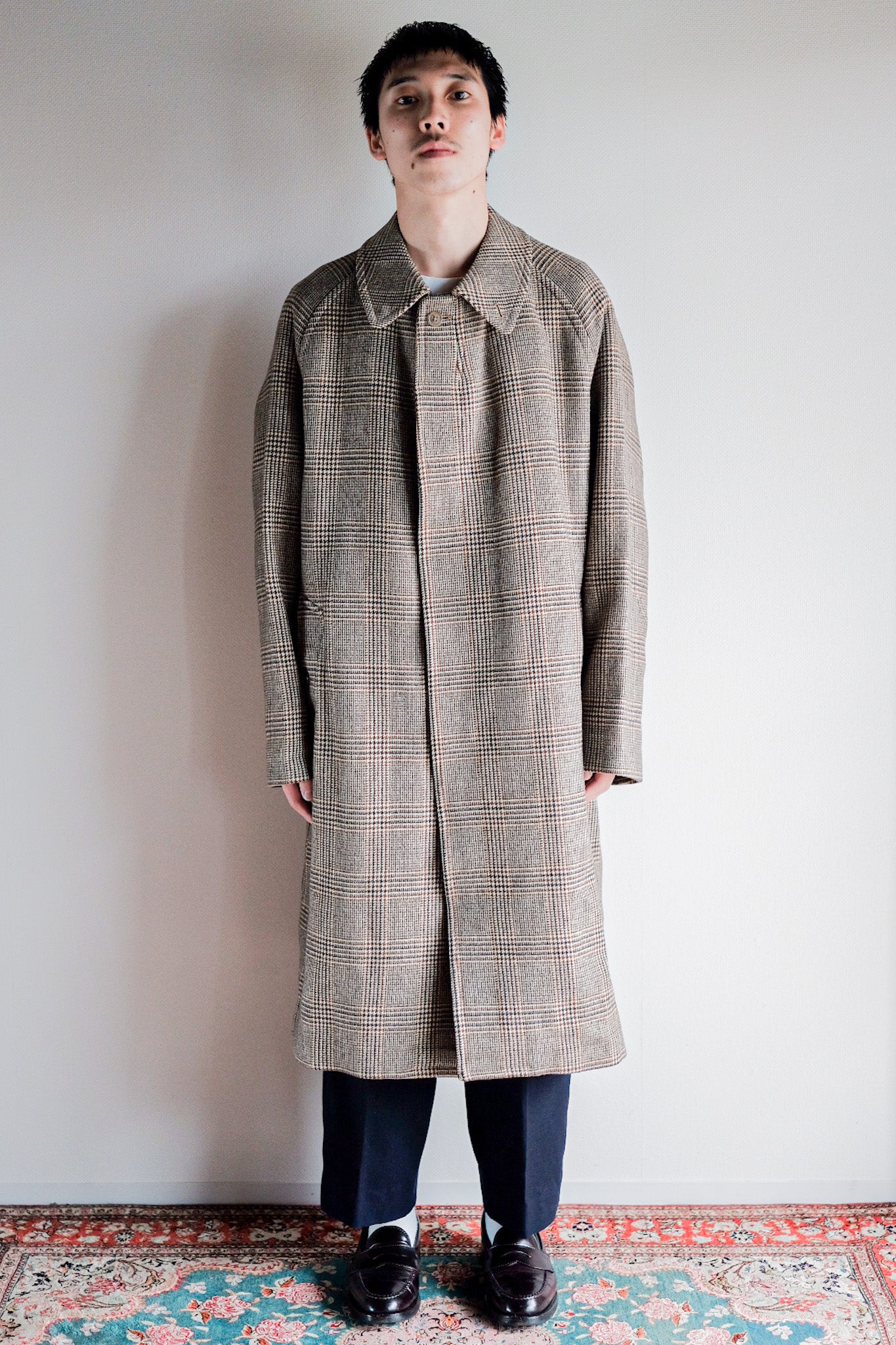 【~80's】Vintage Burberry's Single Raglan Balmacaan Coat Size.54R "Saddle Tweed"