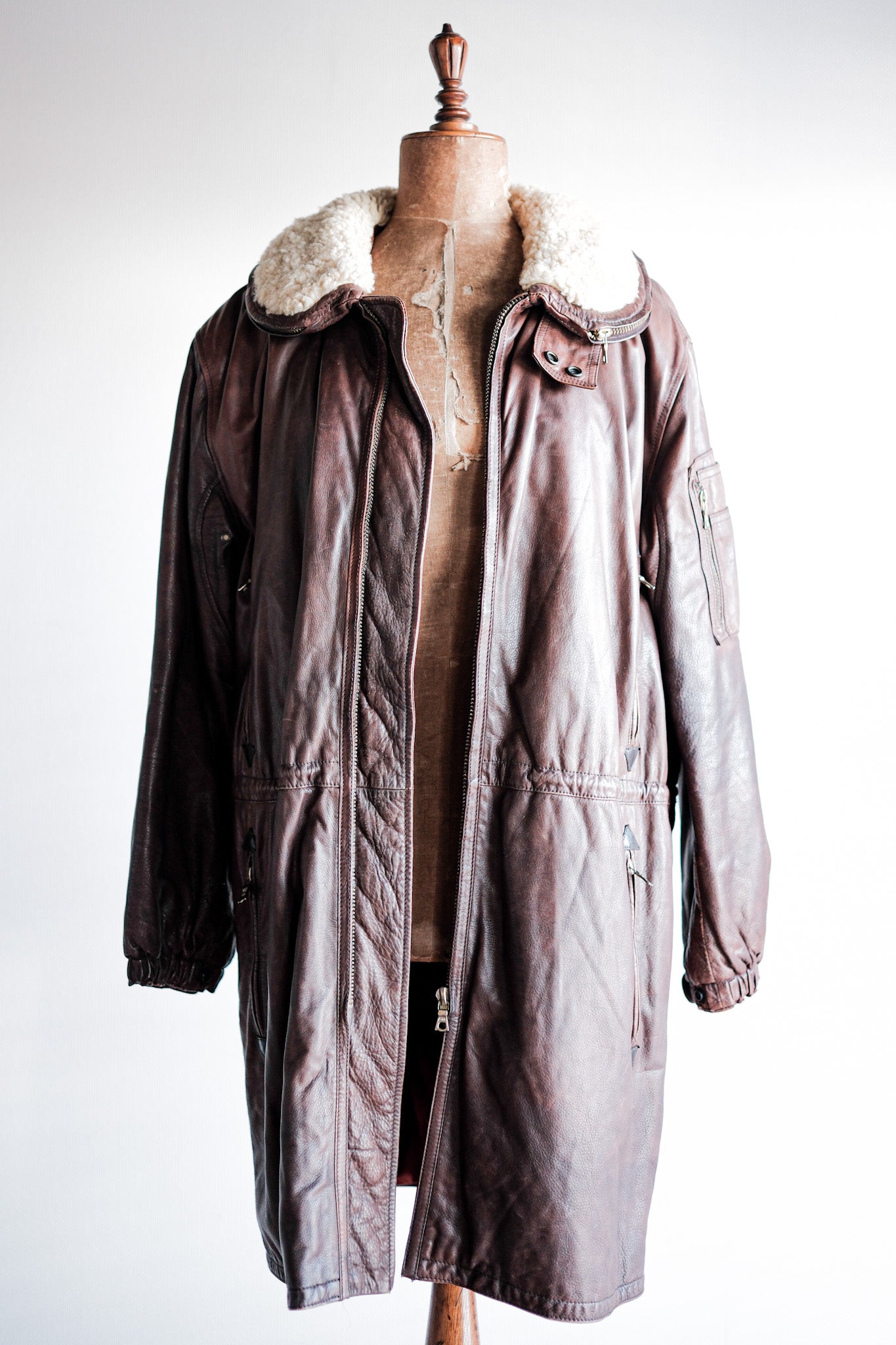 【~80's】Old GIORGIO ARMANI Aviator Style Leather Coat Size.48